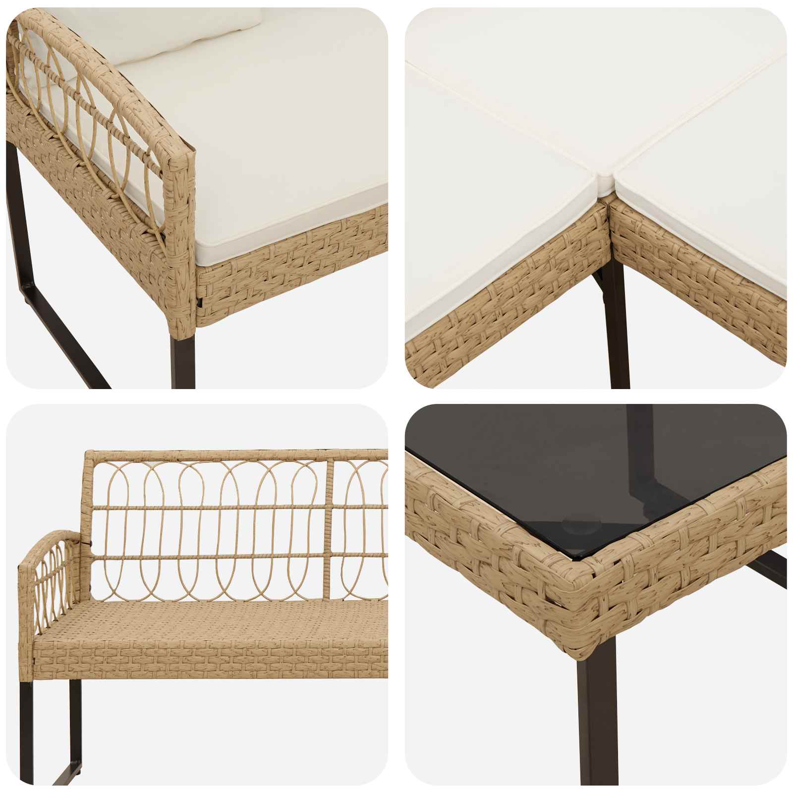 Conjunto de sofás de jardín con cojín 2 pcs Natural