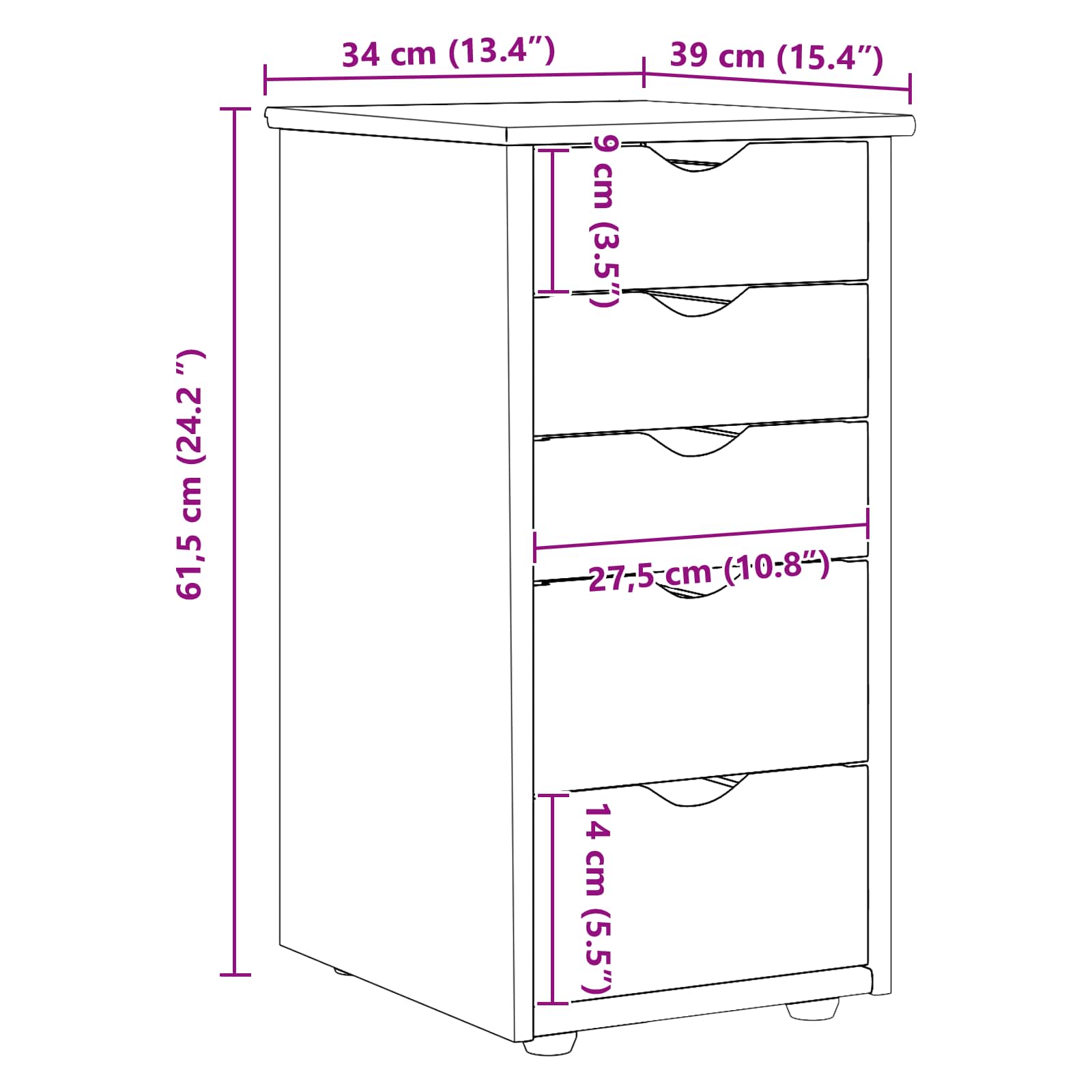 Armario 34 x 39 x 61,5 cm Madera de Pino Macizo