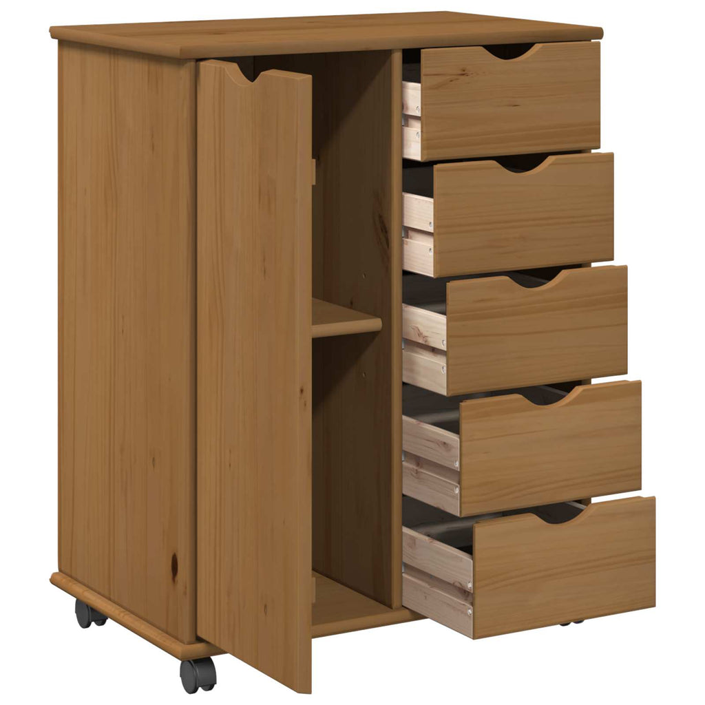 Gabinete rodante con rueda Marrón miel 63,5 x 39 x 79 cm