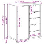 Gabinete rodante con rueda Marrón miel 63,5 x 39 x 79 cm
