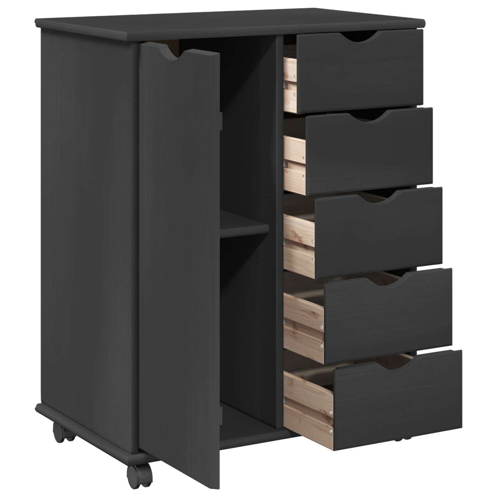 Gabinete rodante Gris 63,5 x 39 x 79 cm Madera de Pino Macizo