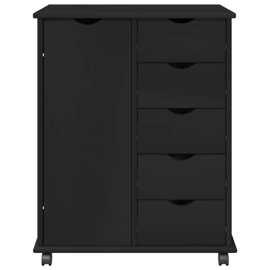 Gabinete rodante Negro 63,5 x 39 x 79 cm Madera de Pino Macizo