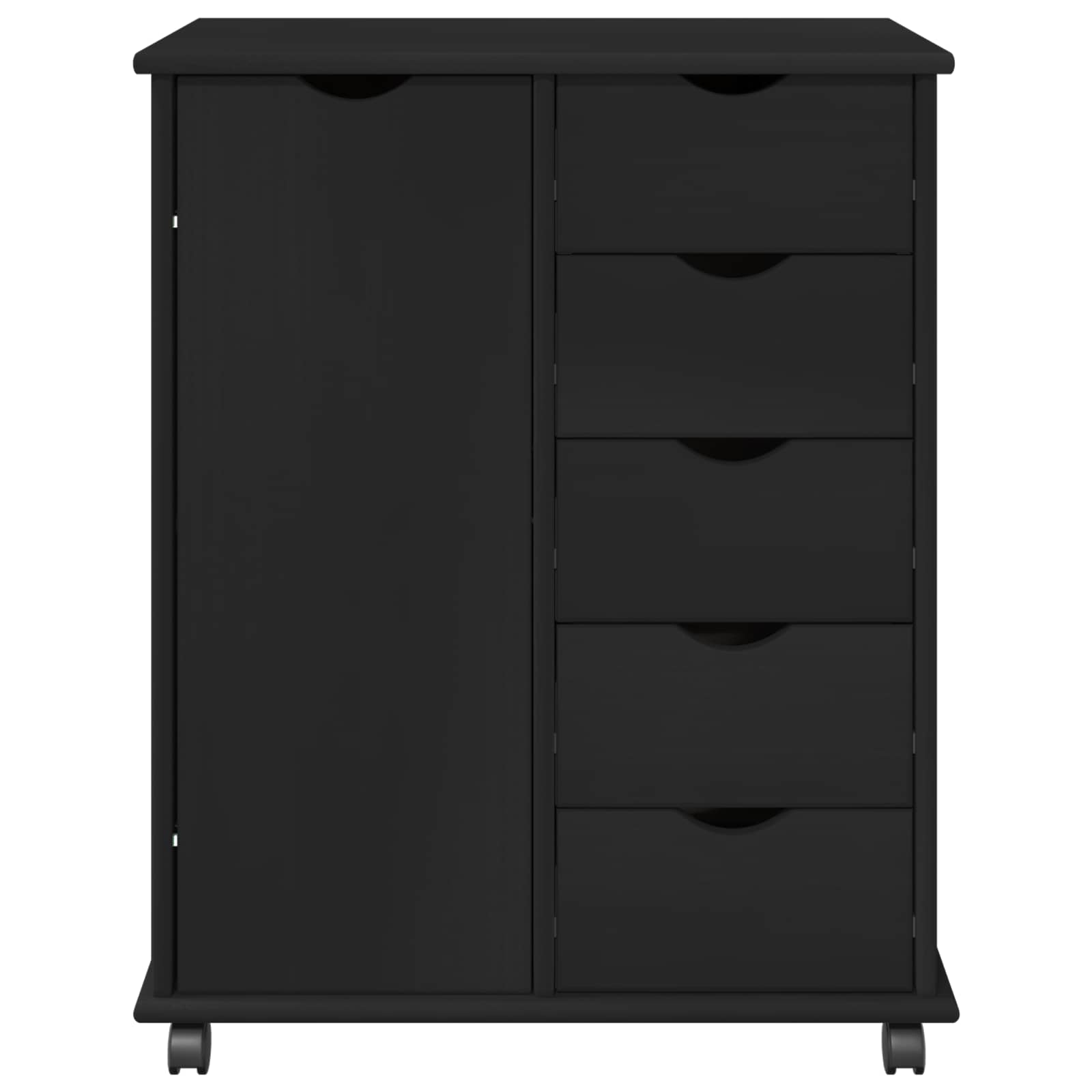 Gabinete rodante Negro 63,5 x 39 x 79 cm Madera de Pino Macizo