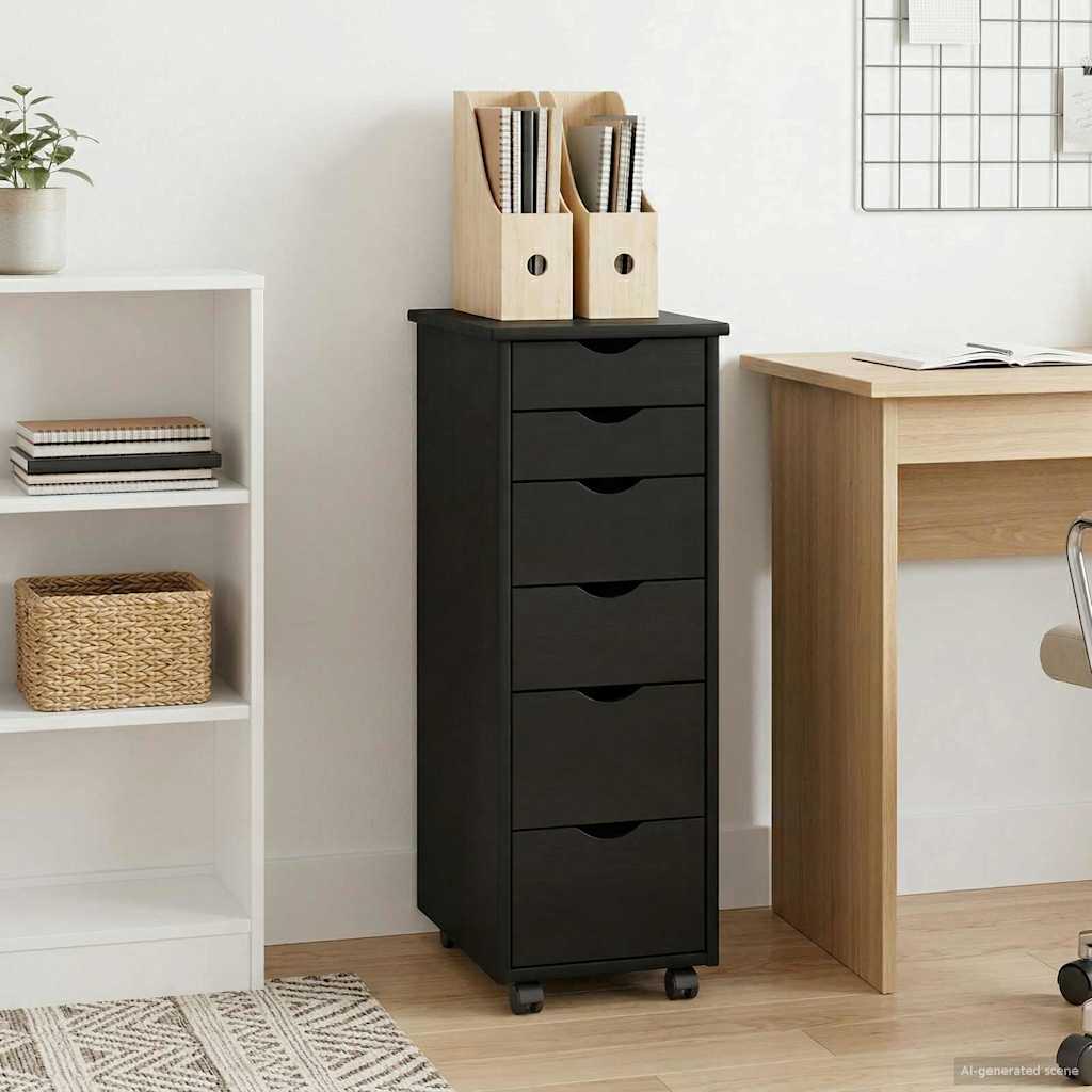 Gabinete rodante Negro 34 x 39 x 93,5 cm Madera de Pino Macizo