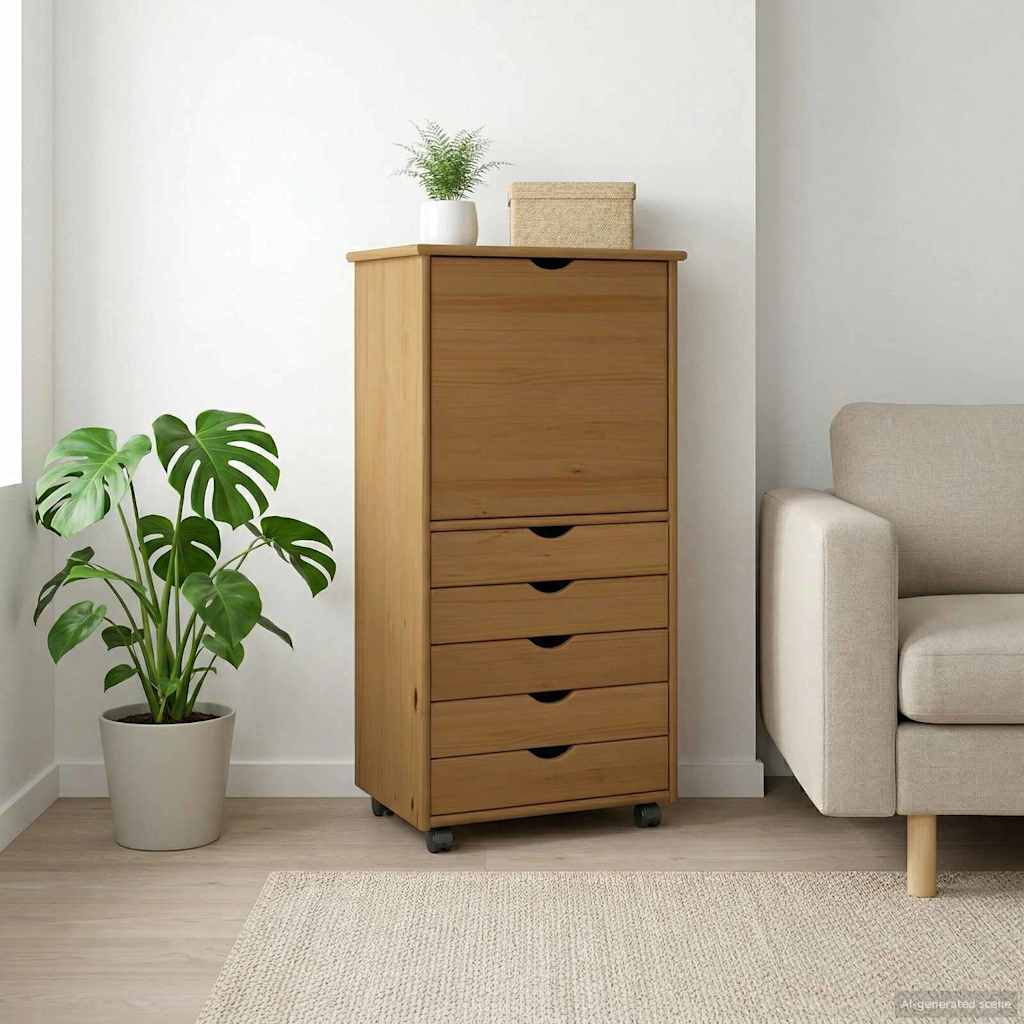 Gabinete rodante 53 x 39 x 103 cm Madera de Pino Macizo