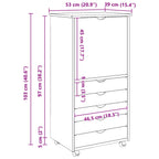 Gabinete rodante 53 x 39 x 103 cm Madera de Pino Macizo