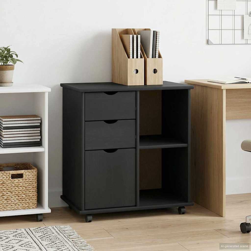 Rolling Cabinet 63.5 x 39 x 65.5 cm Solid Pine Wood