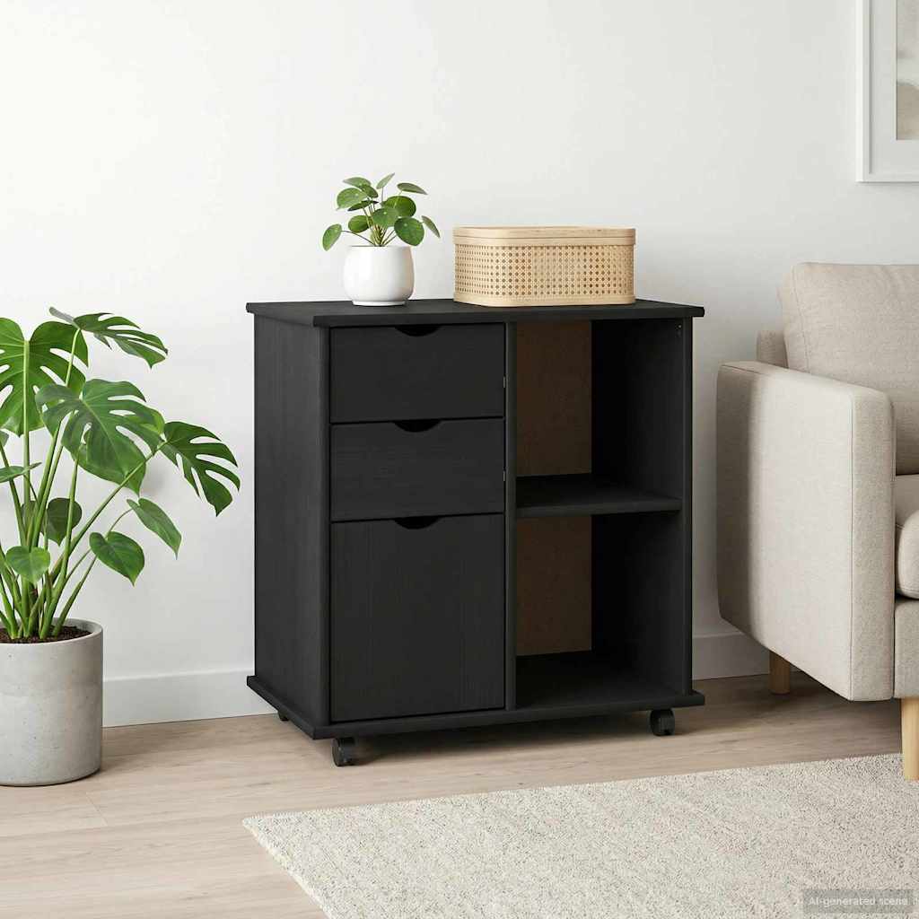 Rolling Cabinet 63.5 x 39 x 65.5 cm Solid Pine Wood