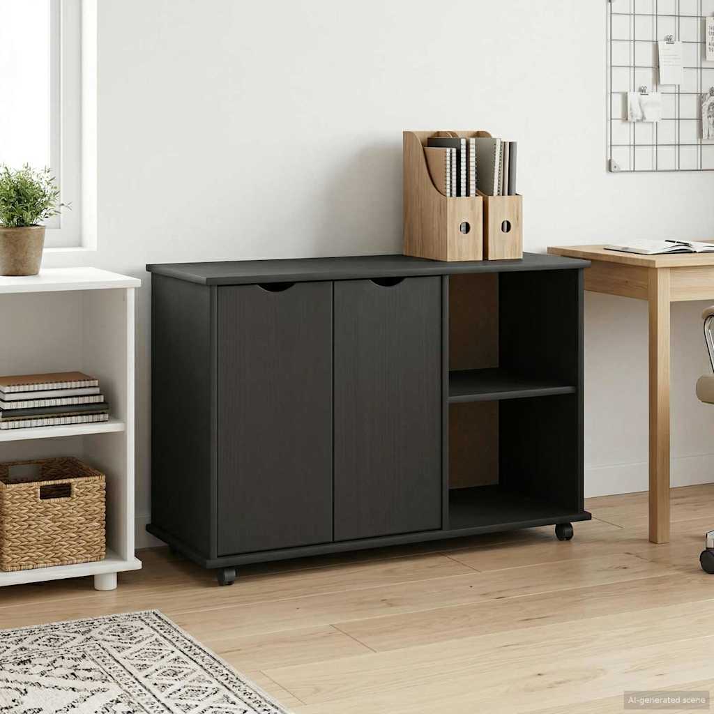Gabinete rodante Negro 100 x 39 x 65,5 cm Madera de Pino Macizo