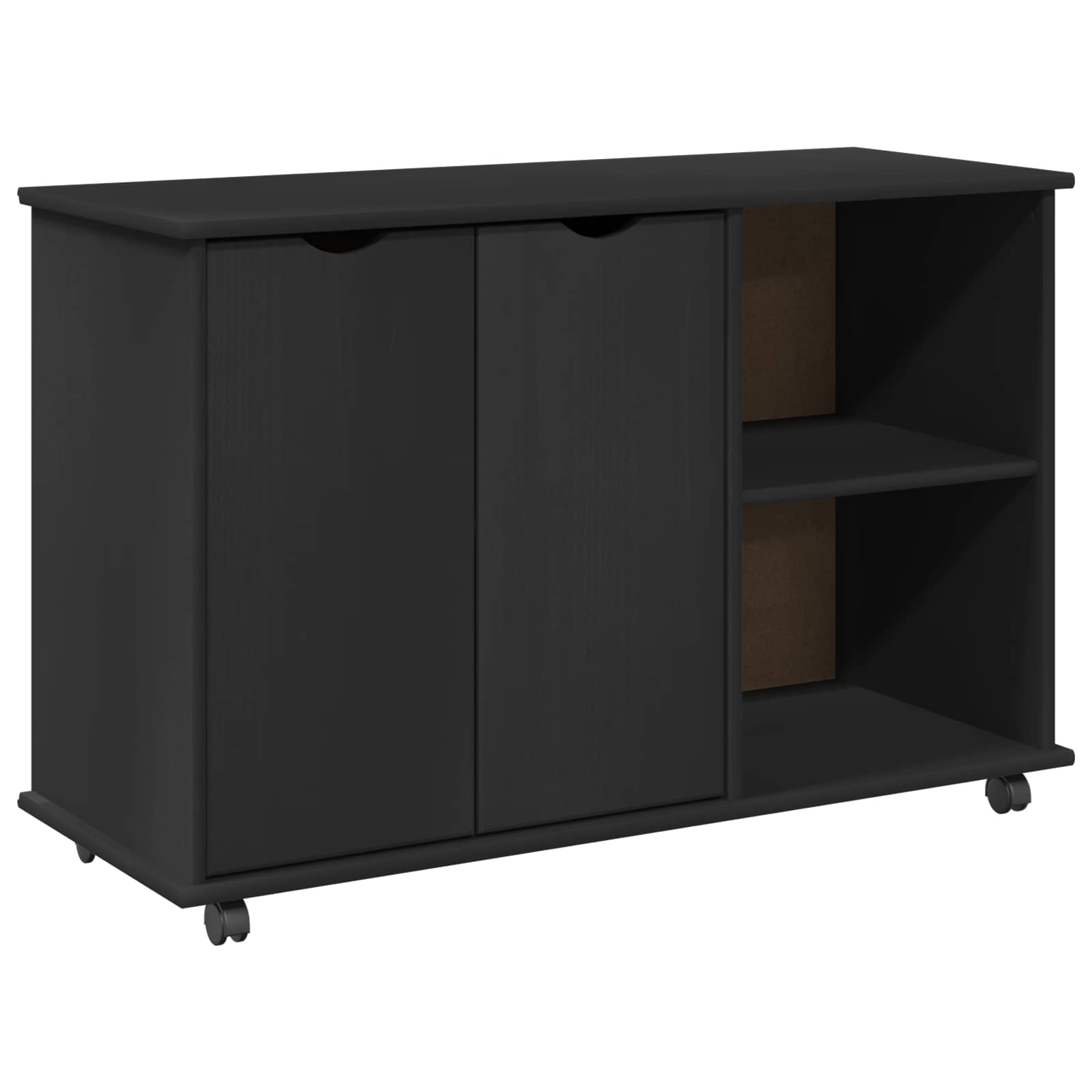 Gabinete rodante Negro 100 x 39 x 65,5 cm Madera de Pino Macizo