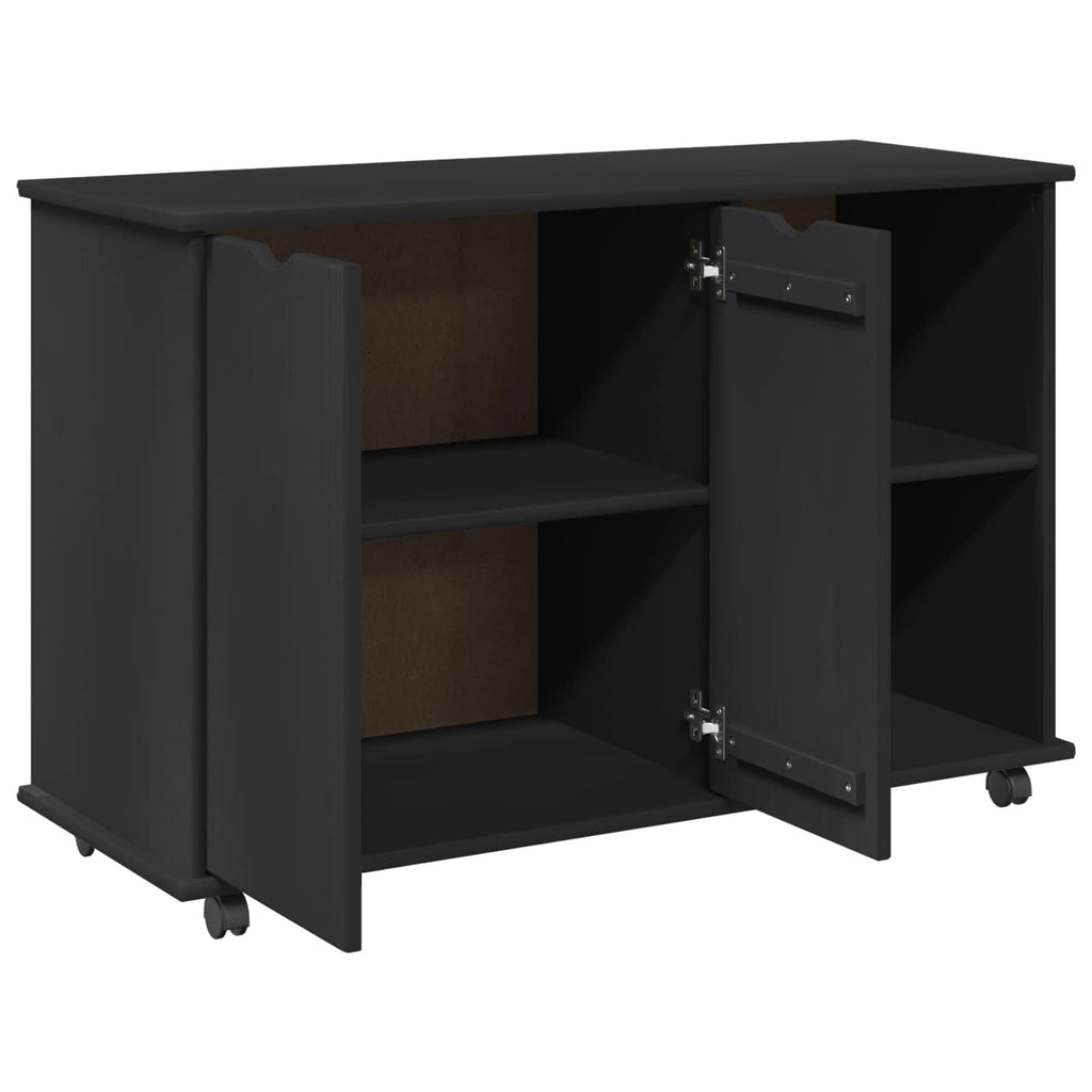 Gabinete rodante Negro 100 x 39 x 65,5 cm Madera de Pino Macizo