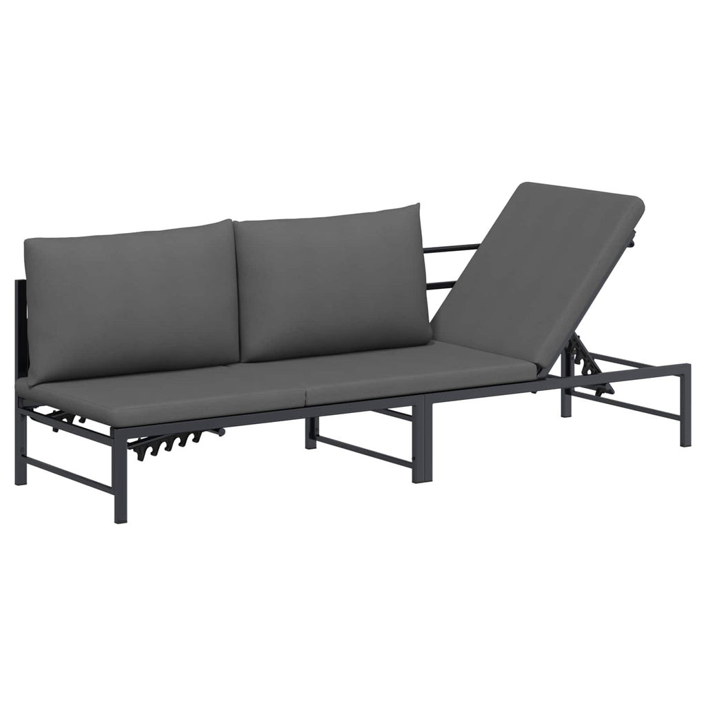 Tumbona de Sol para 3 Personas Negro 200 x 62 x 59,5 cm