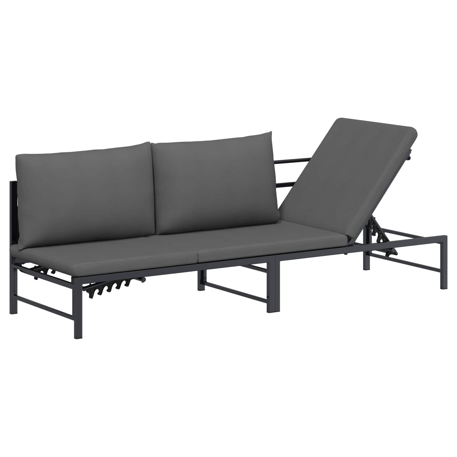 Tumbona de Sol para 3 Personas Negro 200 x 62 x 59,5 cm