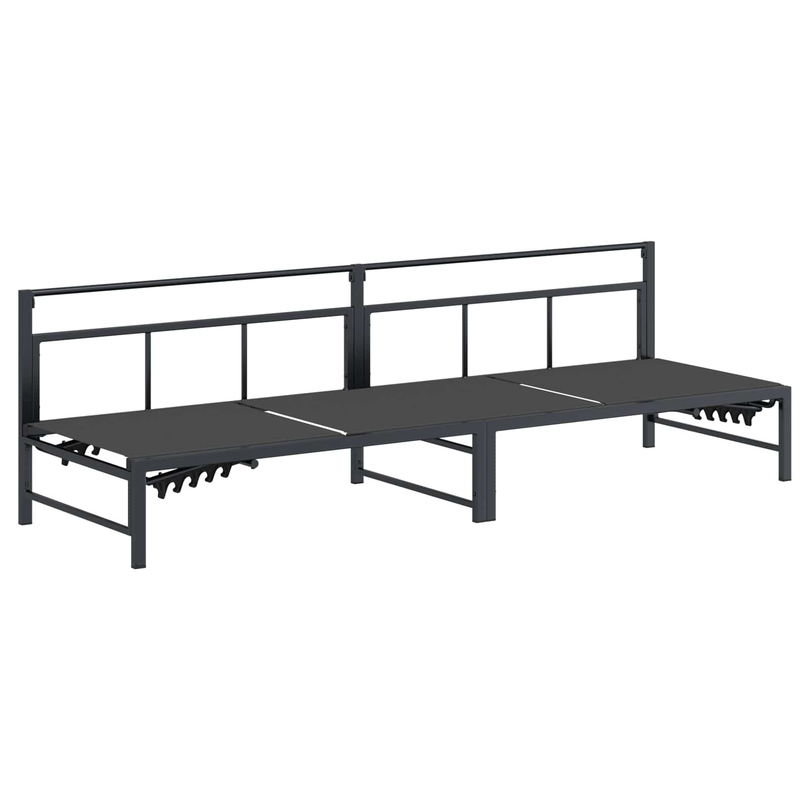 Tumbona de Sol para 3 Personas Negro 200 x 62 x 59,5 cm
