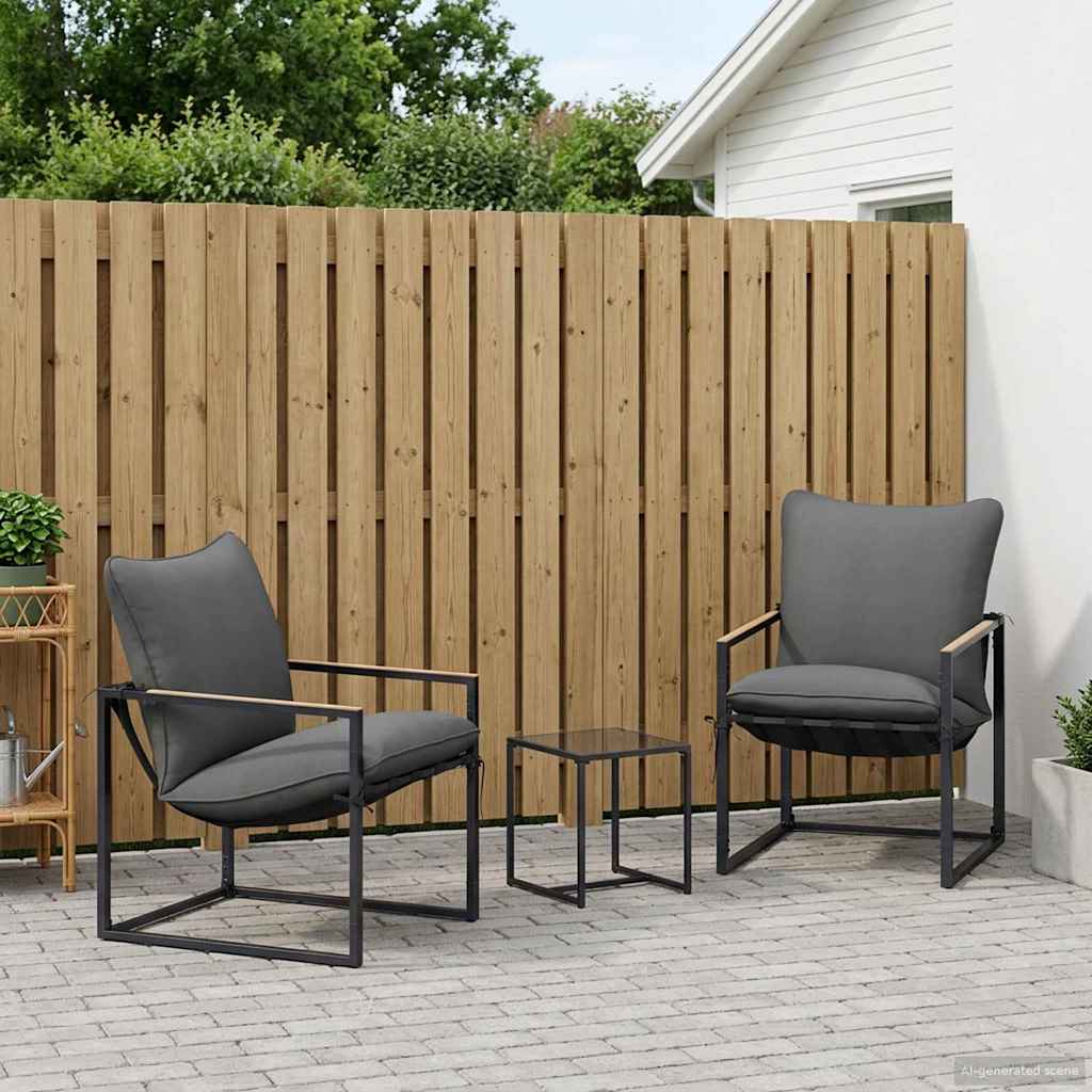 Conjunto de sofás de jardín 3 pcs Negro y Antracita Acero
