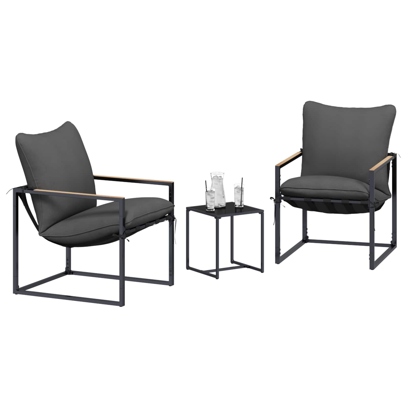 Conjunto de sofás de jardín 3 pcs Negro y Antracita Acero