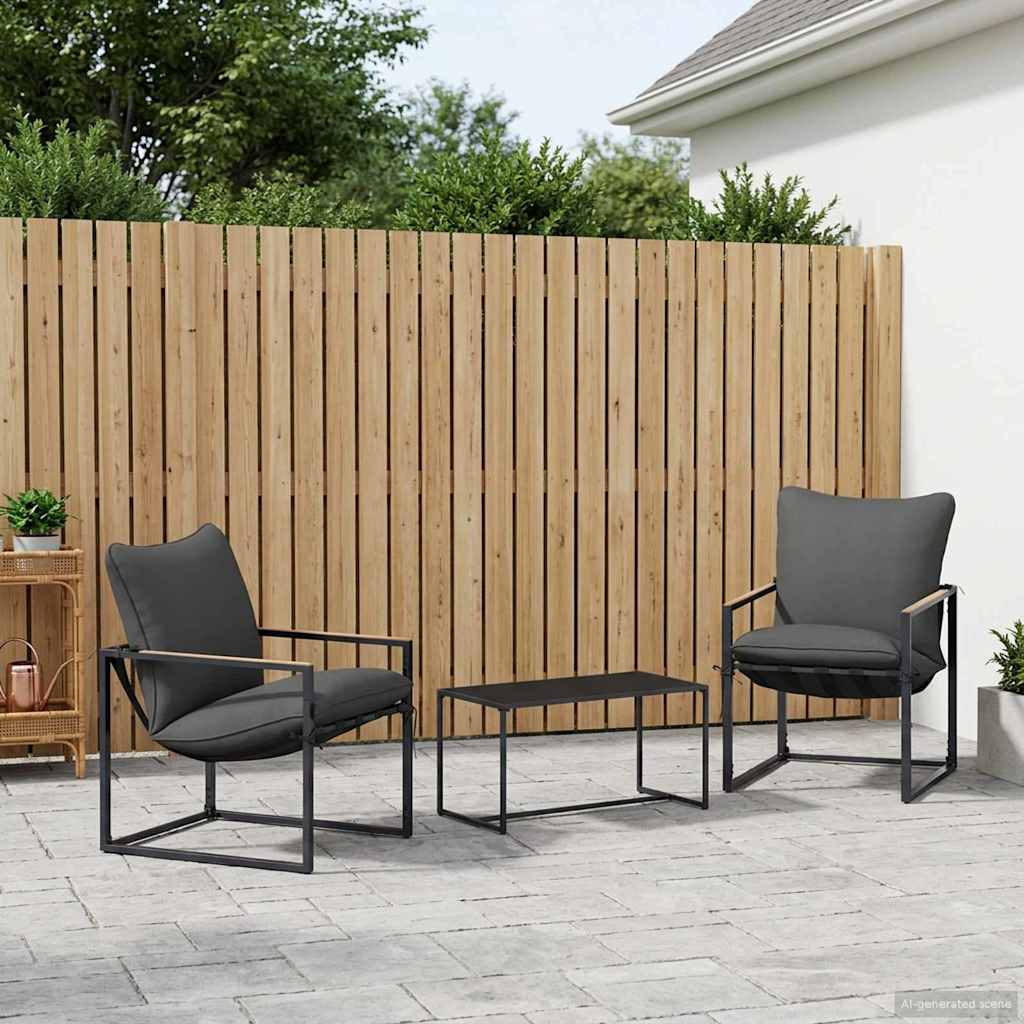 Conjunto de sofás de jardín 3 pcs Negro y Antracita Acero