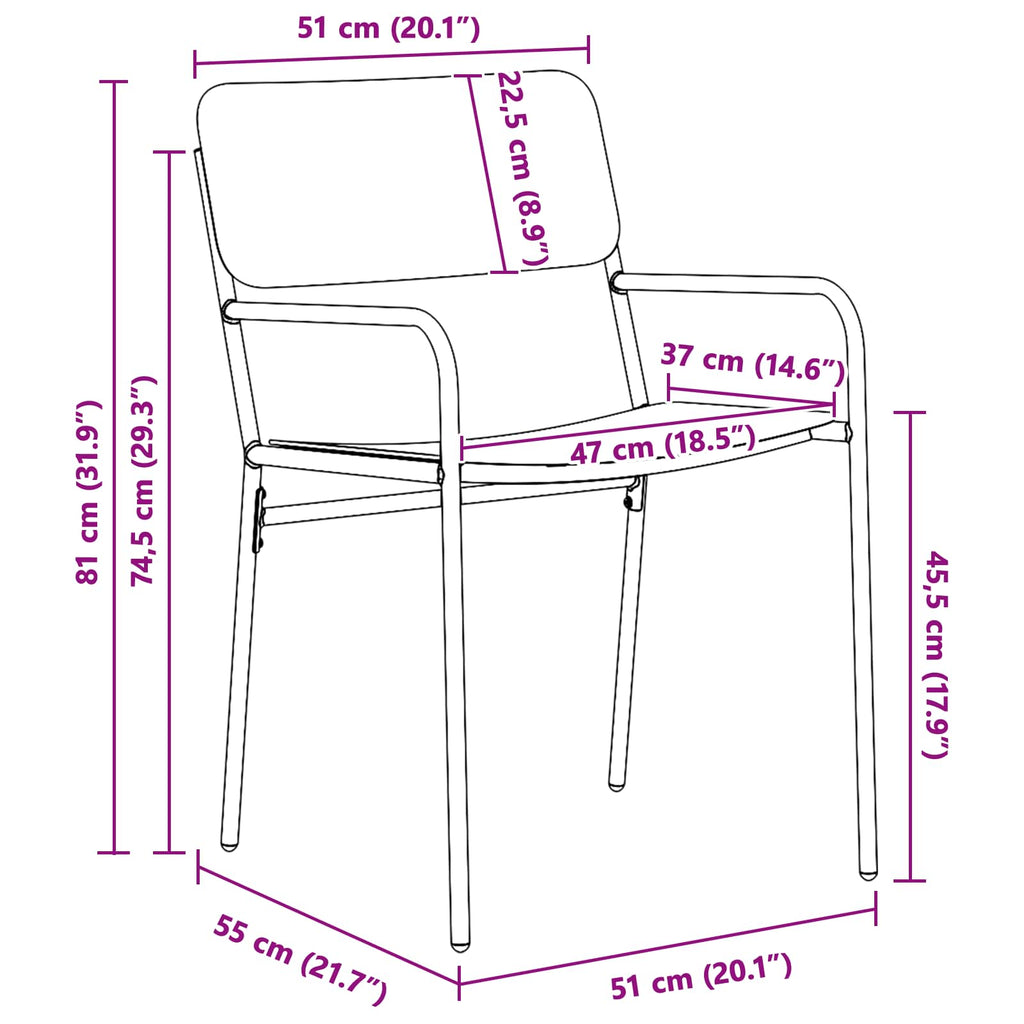 Sillas de jardín 2 pcs Antracita 51 x 55 x 81 cm Acero