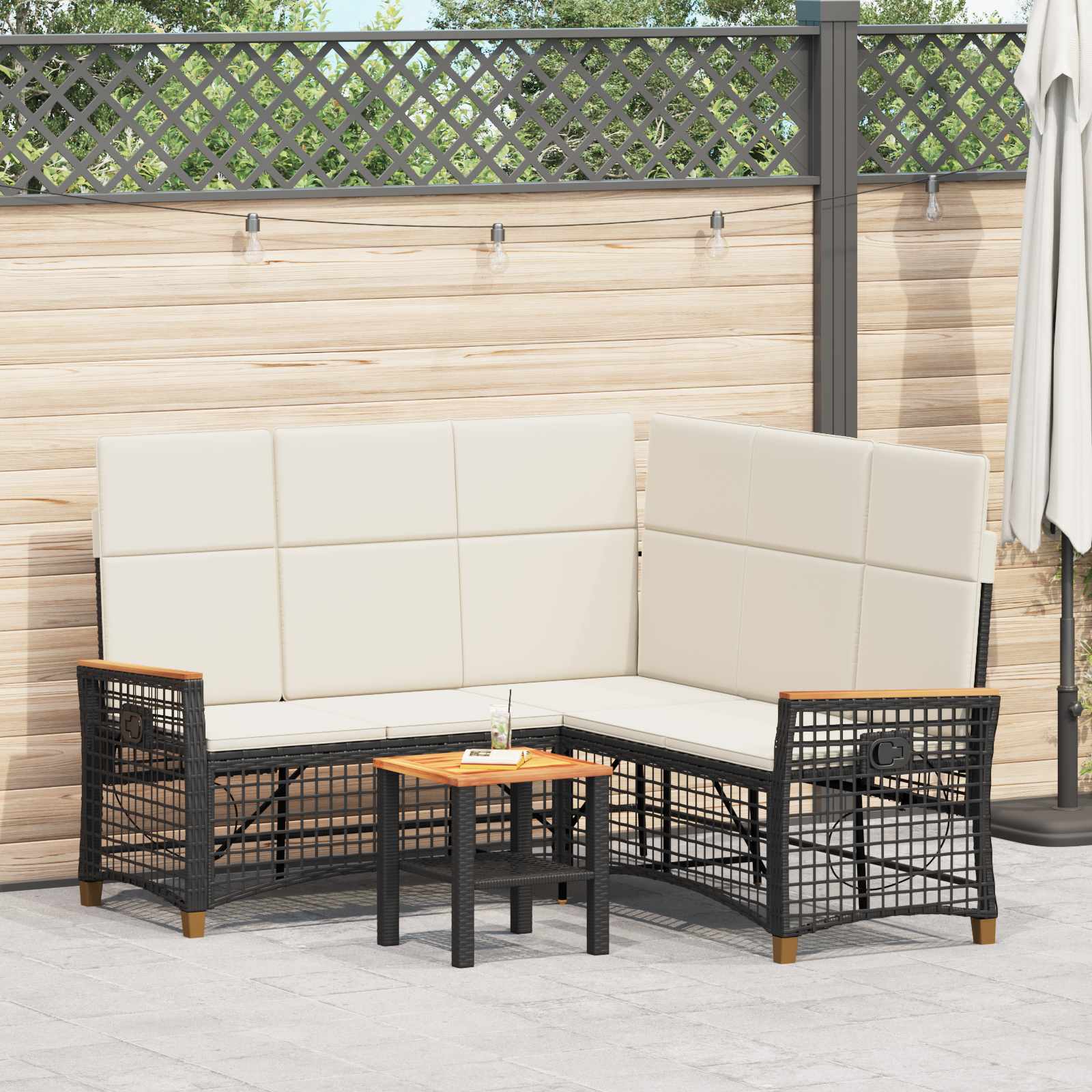 Conjunto de sofá reclinável de jardim Manual Bege e creme