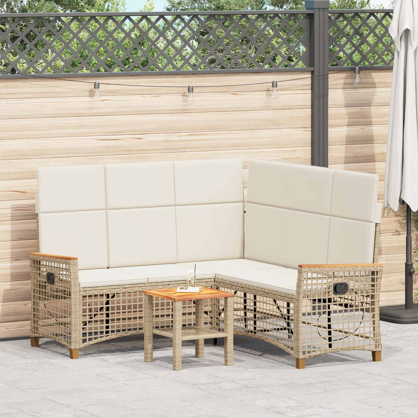 Conjunto de sofá reclinable de jardín Manual Beige y crema