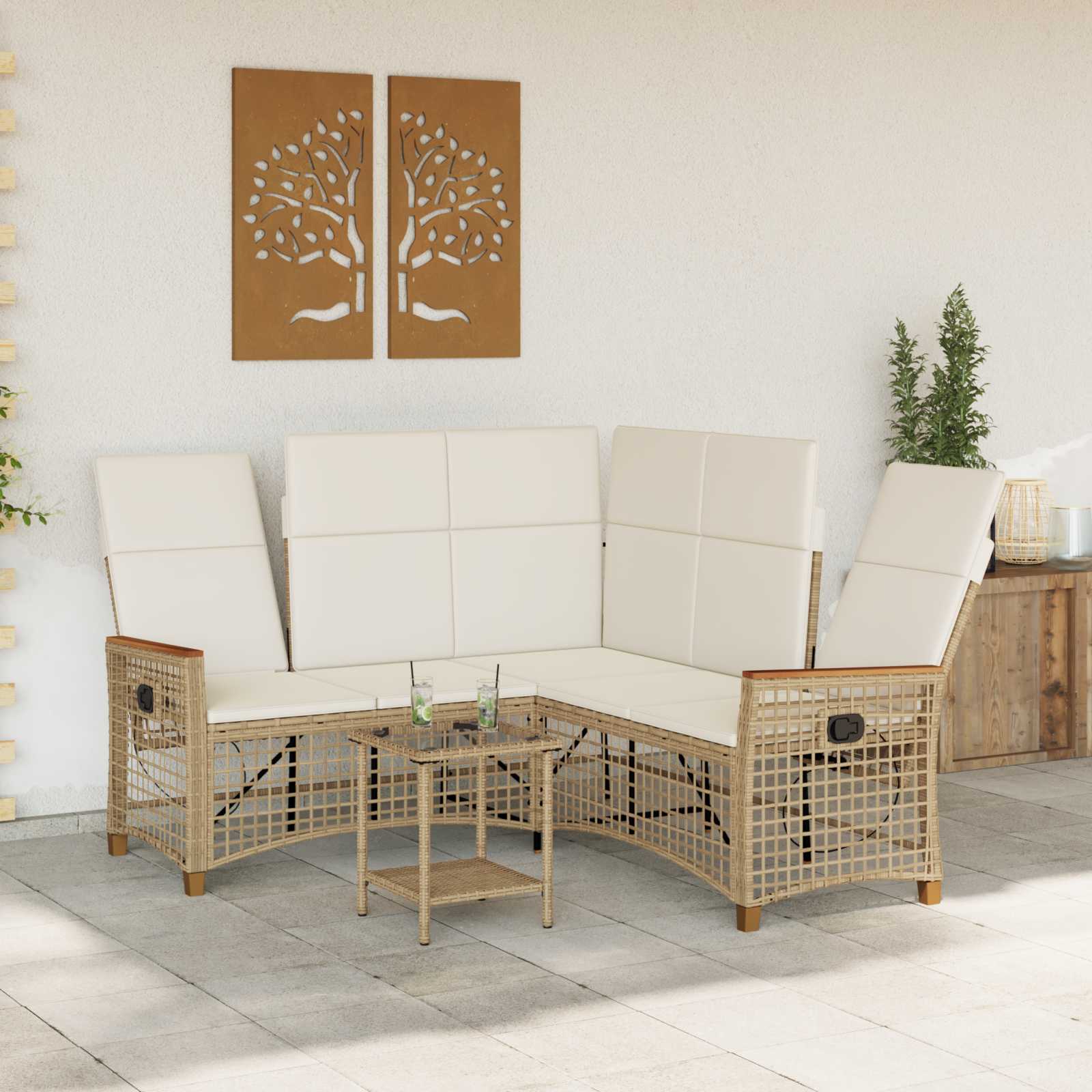 Conjunto de sofá reclinable de jardín Manual Beige y crema