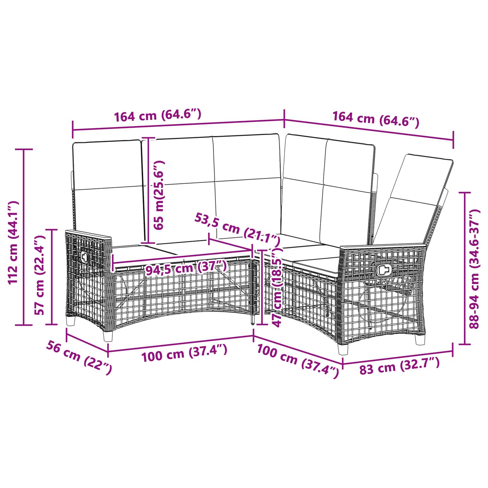 Conjunto de sofá reclinable de jardín Manual Beige y crema