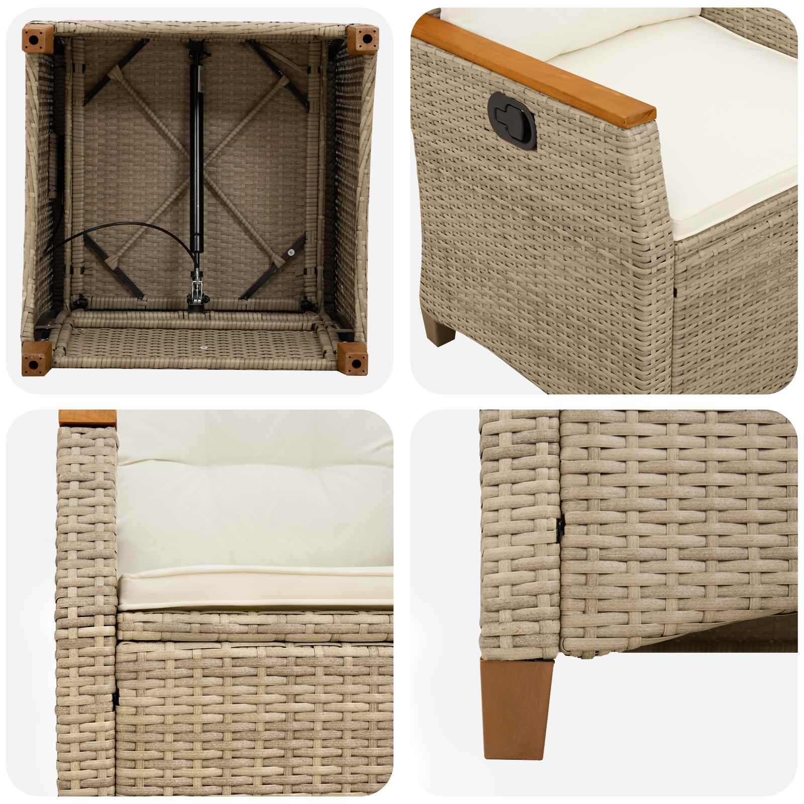 Silla de jardín reclinable Beige y Crema 64 x 57,5 x 112 cm