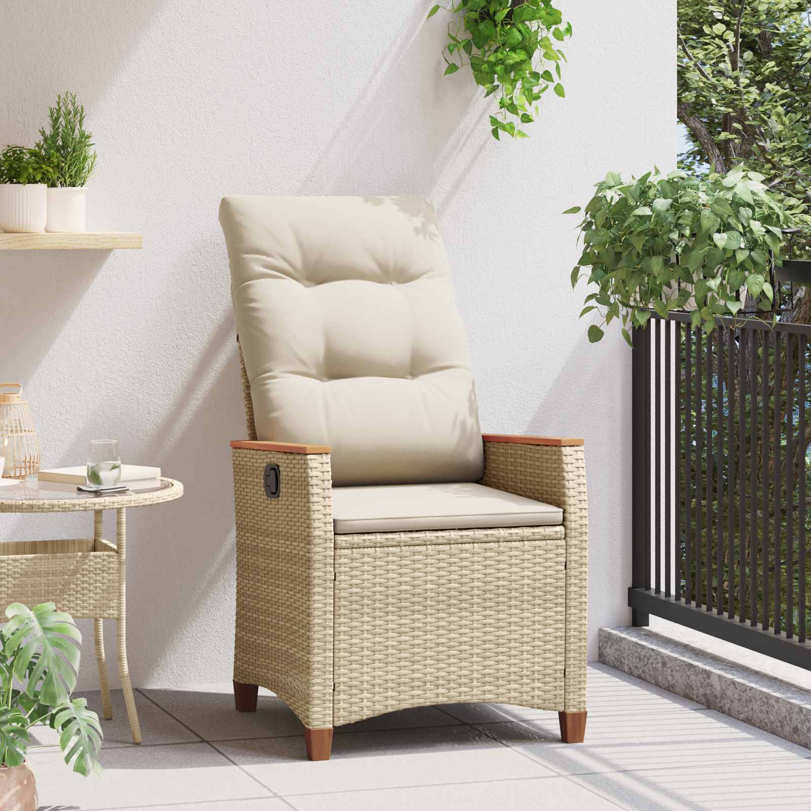 Silla de jardín reclinable Beige y Crema 64 x 57,5 x 112 cm