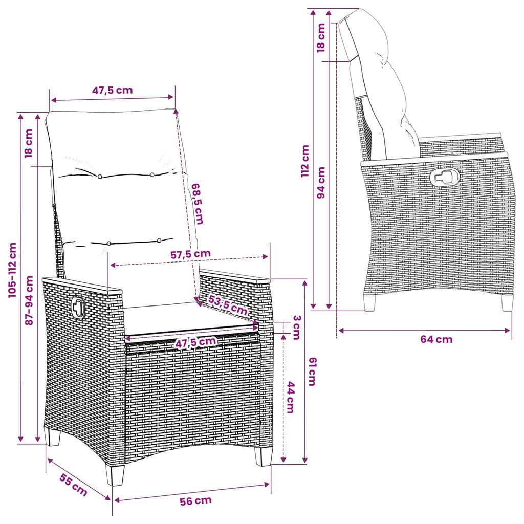 Silla de jardín reclinable Beige y Crema 64 x 57,5 x 112 cm