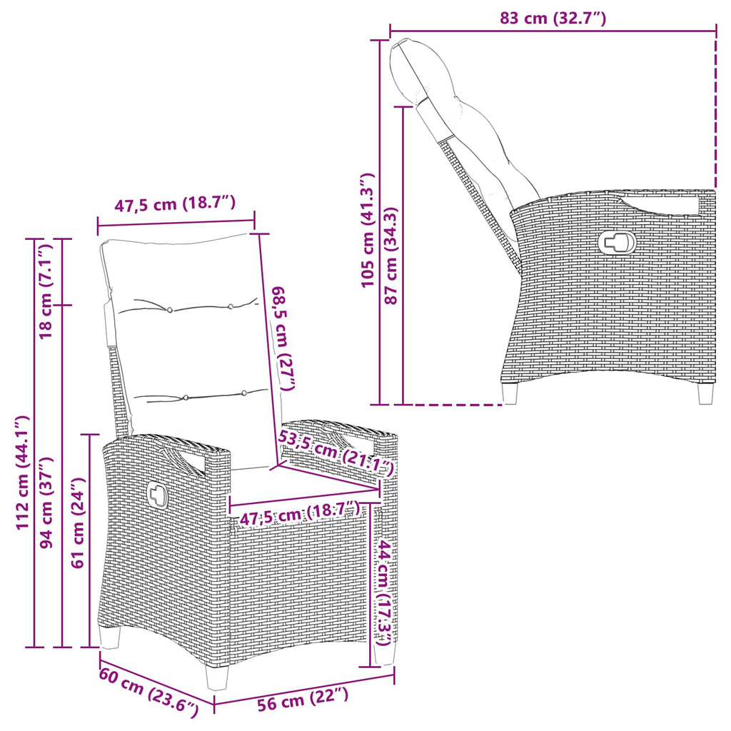 Silla de Jardín 2 pcs Beige y Crema 56 x 60 x 112 cm