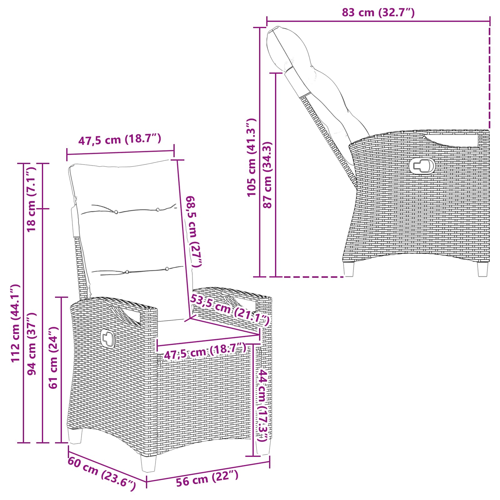 Silla de Jardín 2 pcs Beige y Crema 56 x 60 x 112 cm