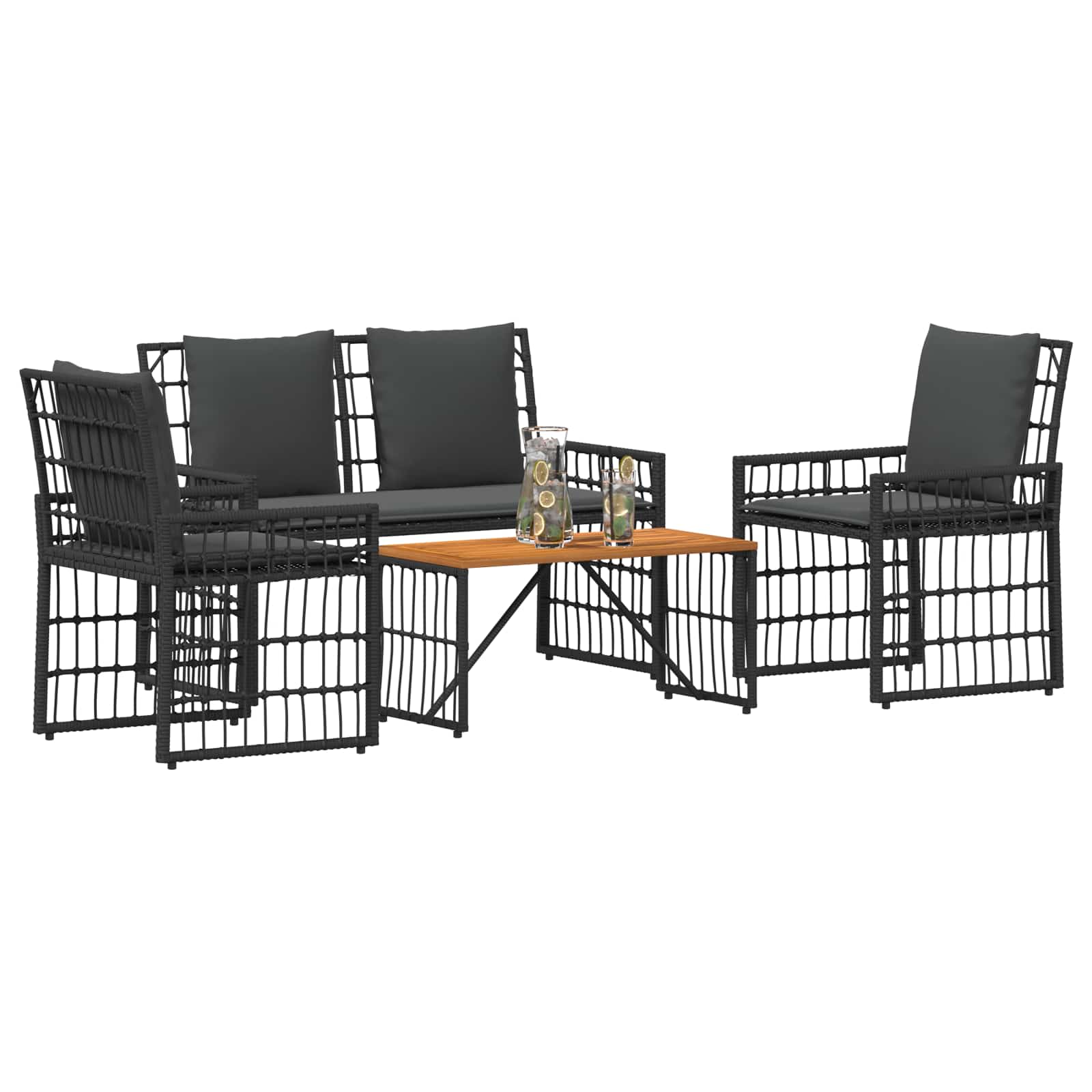 Juego de muebles de exterior 4 pcs Negro y Gris oscuro