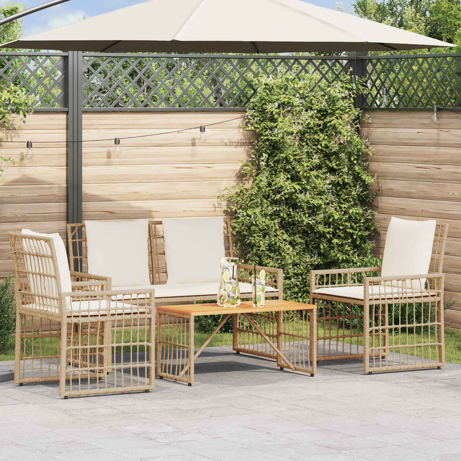 Juego de muebles de exterior 4 pcs Natural y Crema