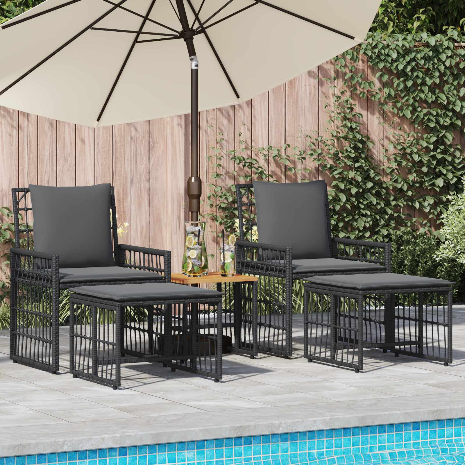 Juego de muebles de exterior 5 pcs Negro y Gris oscuro