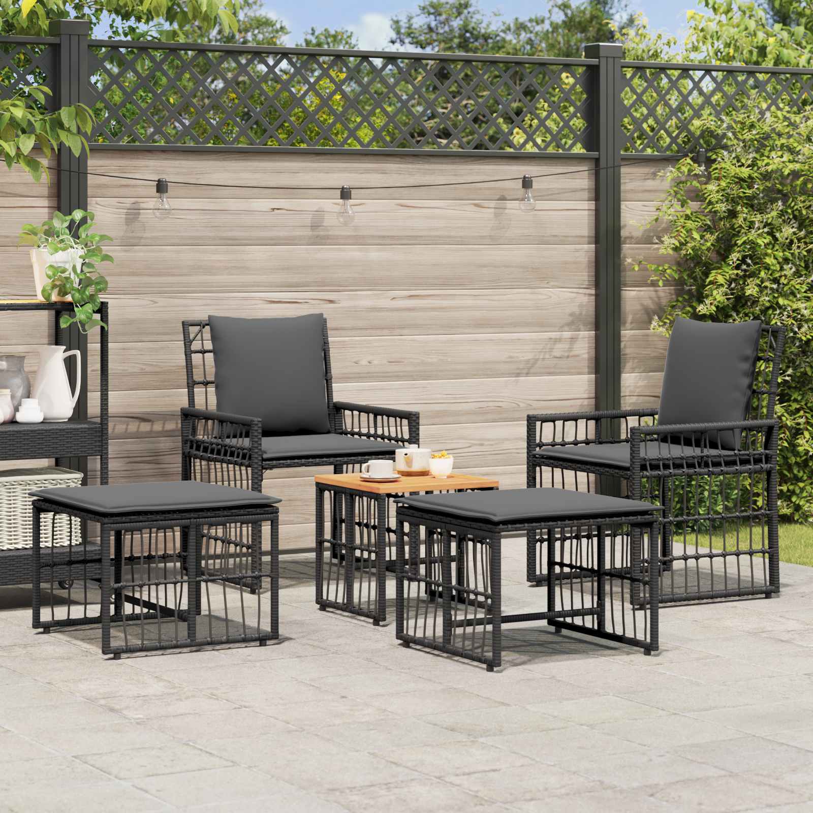 Juego de muebles de exterior 5 pcs Negro y Gris oscuro