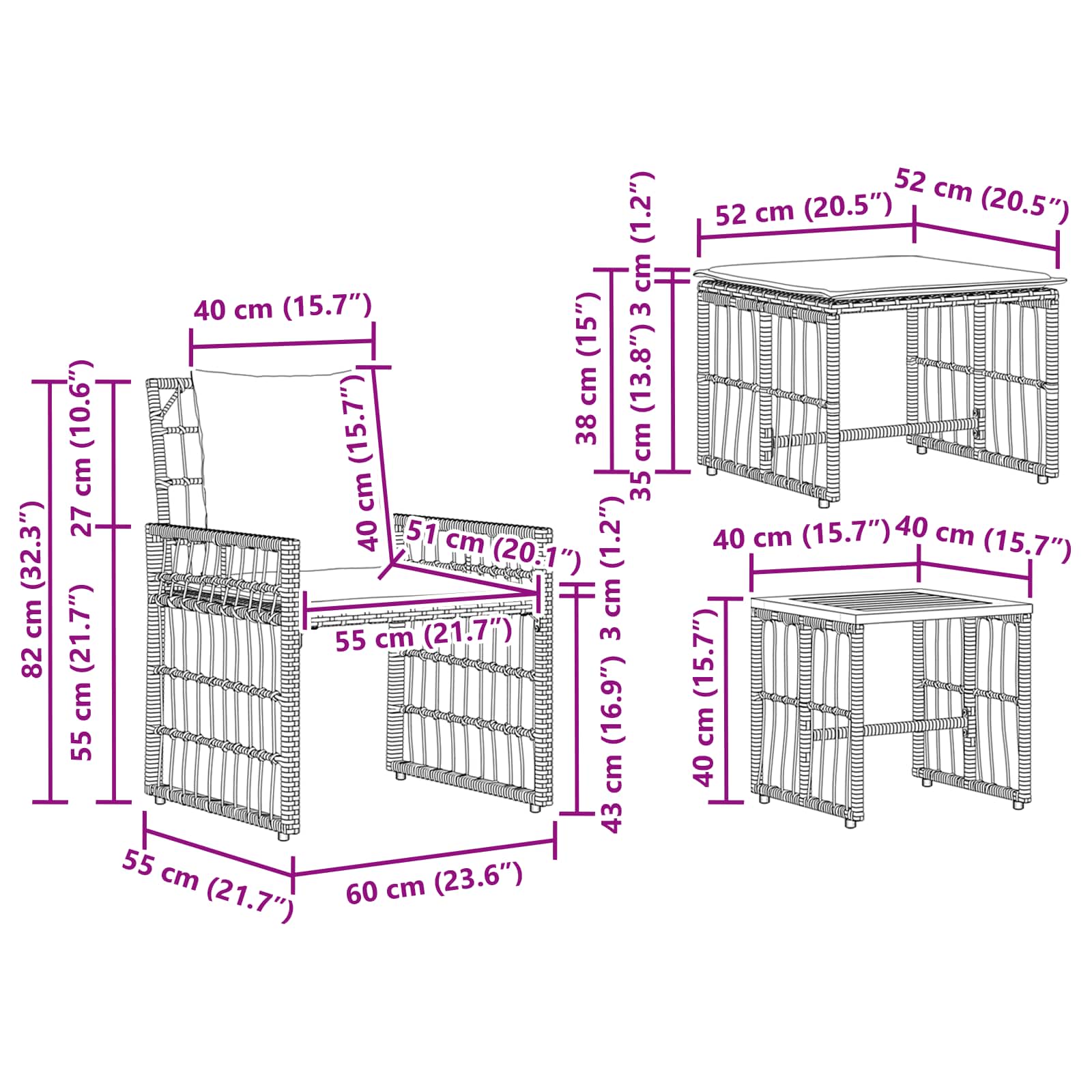 Juego de muebles de exterior 5 pcs Negro y Gris oscuro