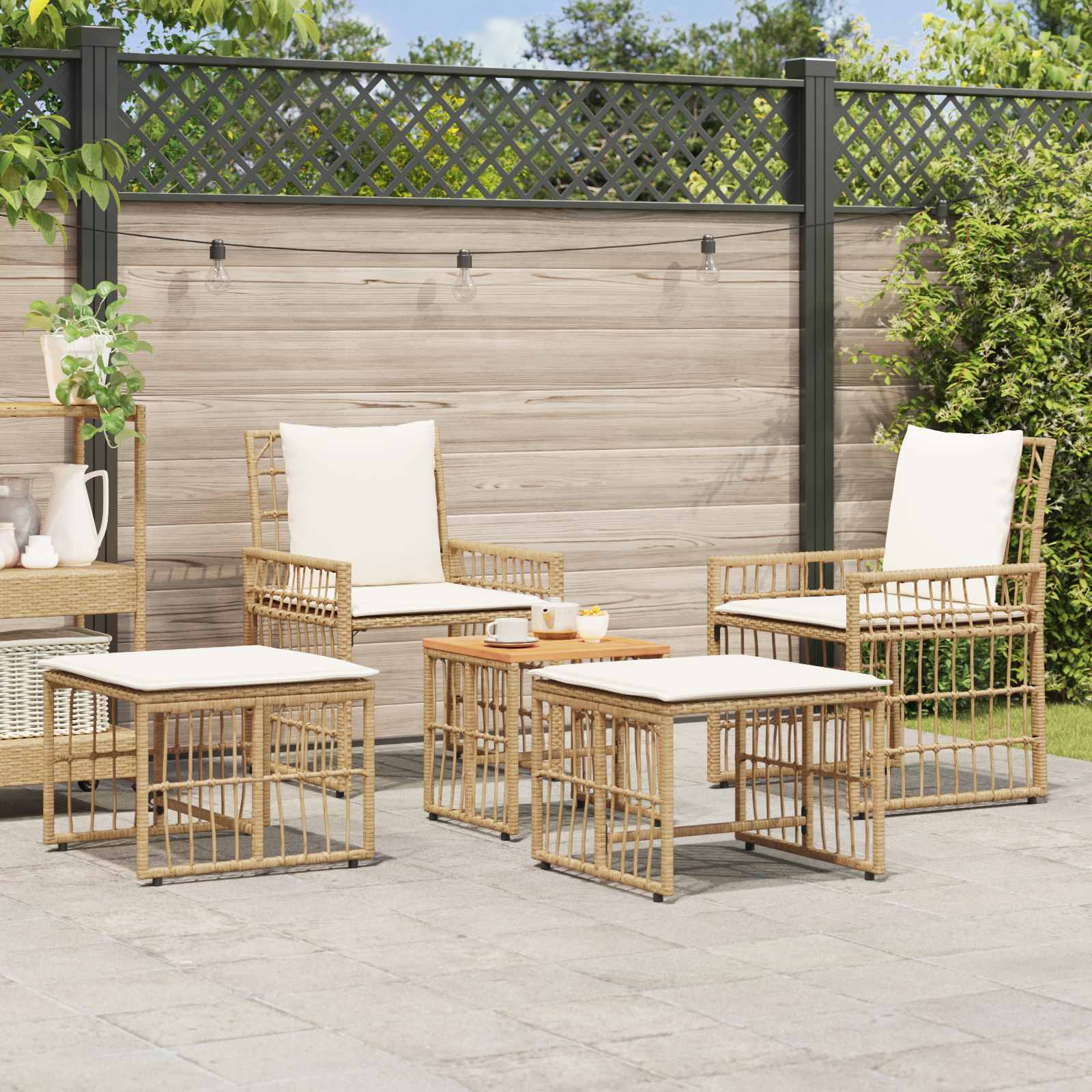 Juego de muebles de exterior 5 pcs Natural y Crema