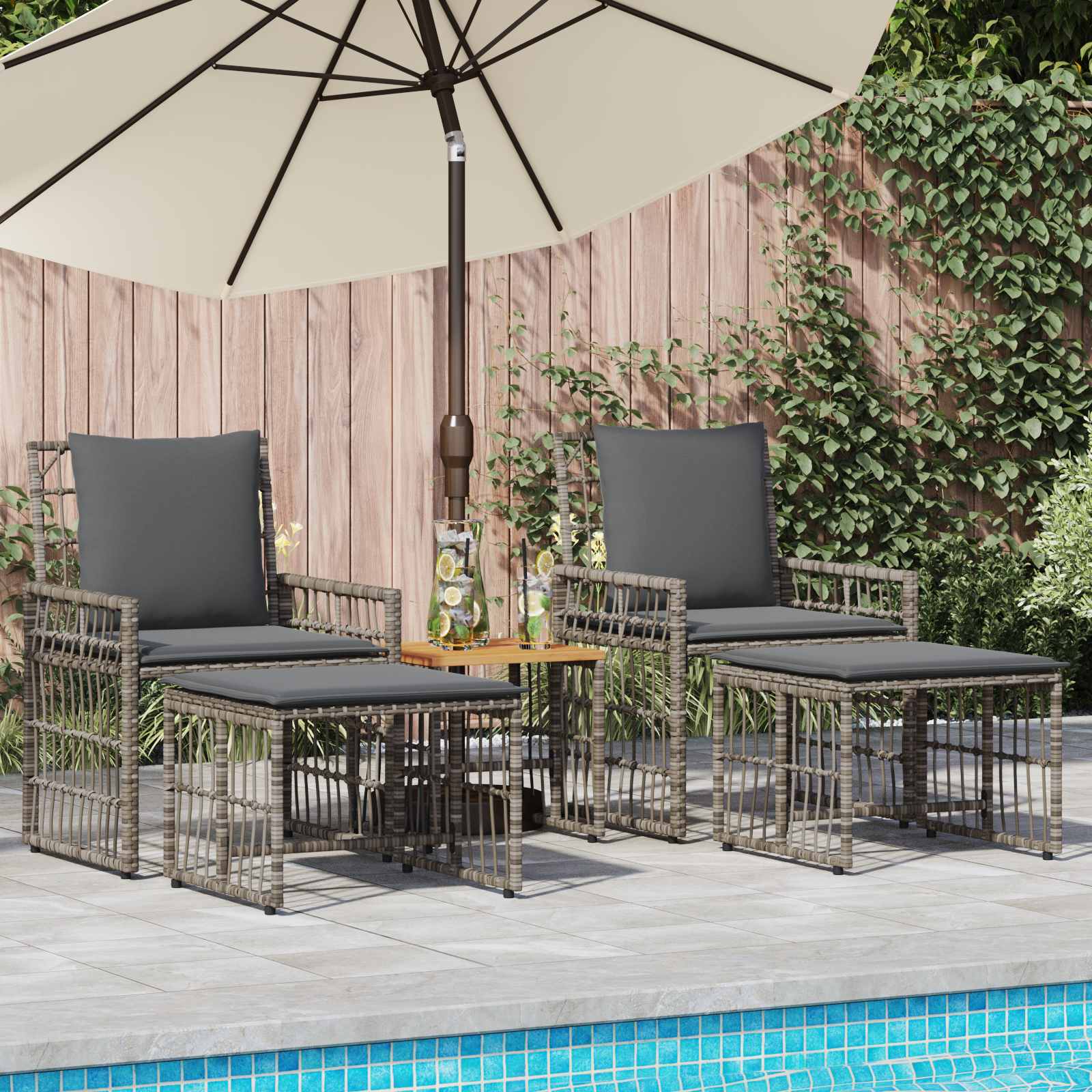 Juego de muebles de exterior 5 pcs Negro y Gris oscuro
