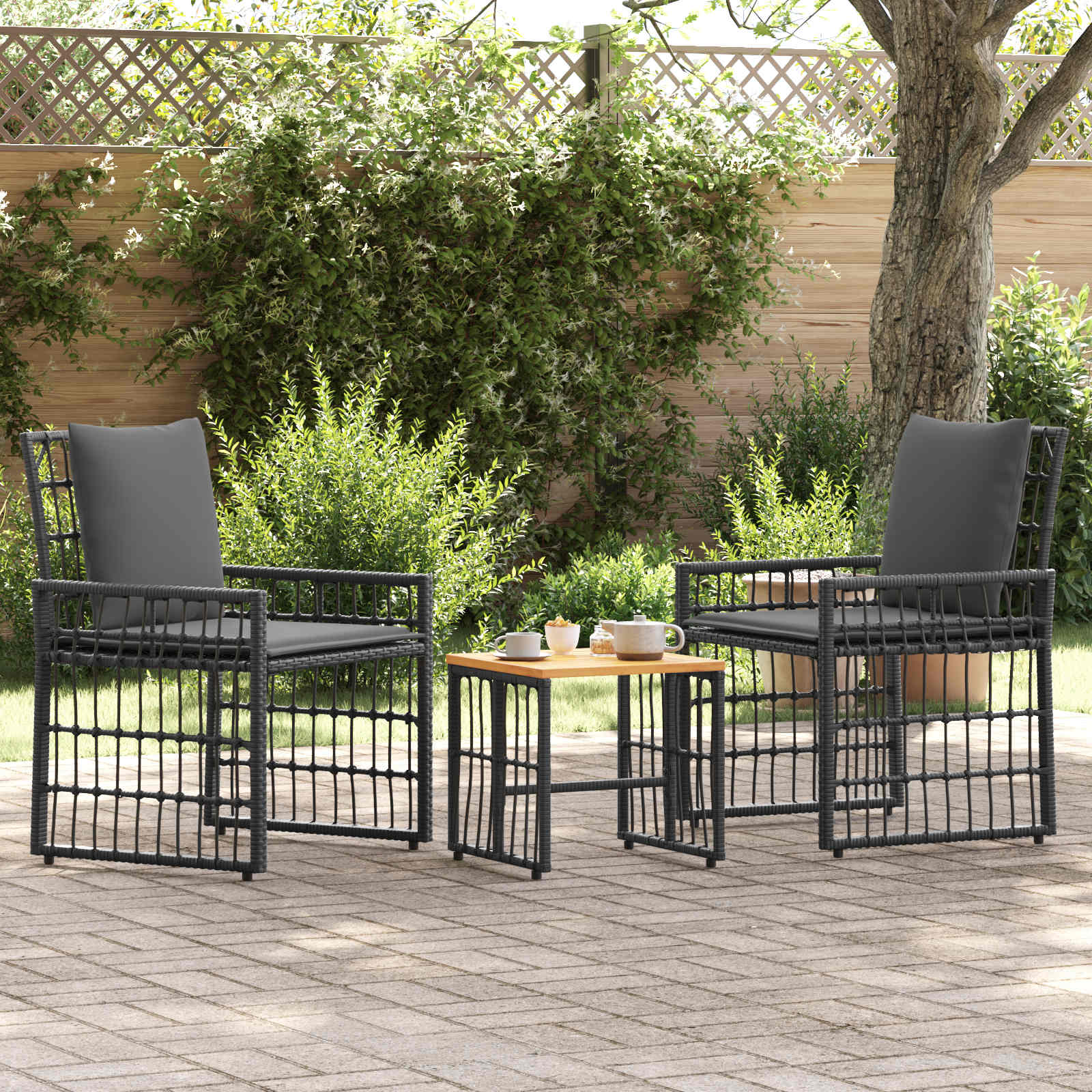 Juego de muebles de exterior 3 pcs Negro y Gris oscuro