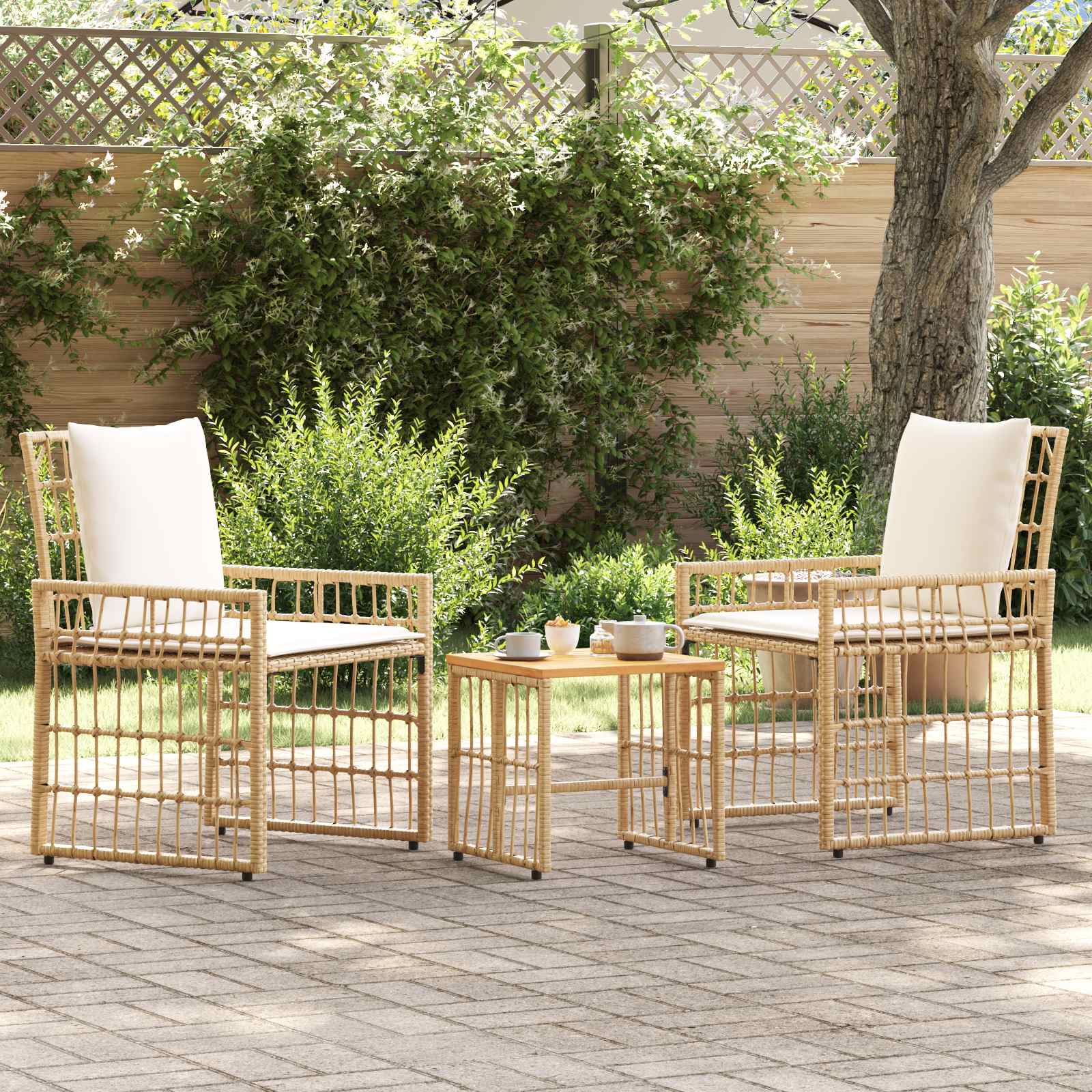 Juego de muebles de exterior 3 pcs Natural y Crema