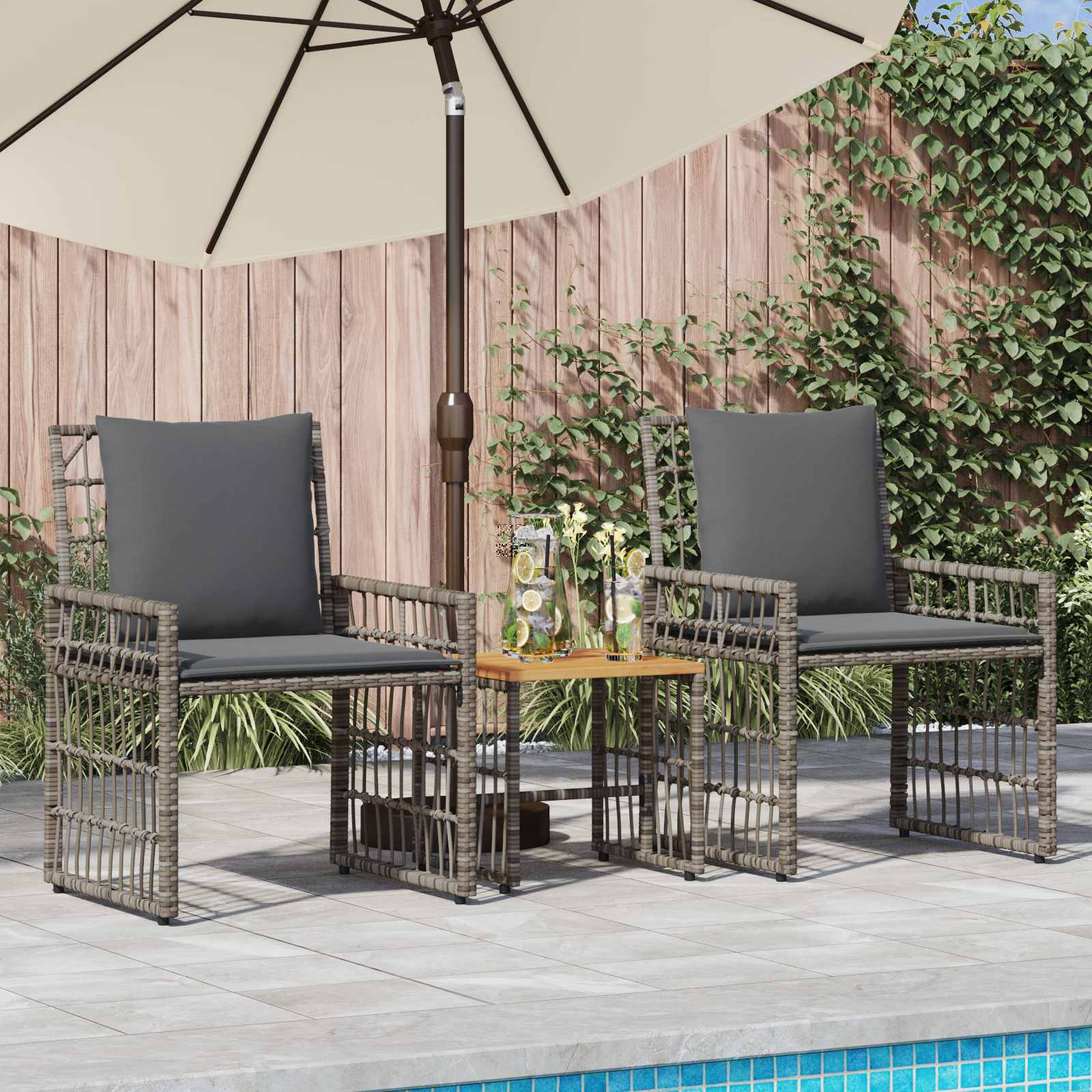 Juego de muebles de exterior 3 pcs Negro y Gris oscuro