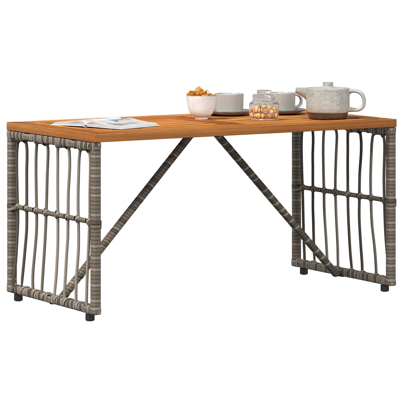 Mesa de exterior Gris 80 x 40 x 40 cm Acero y Poliratán