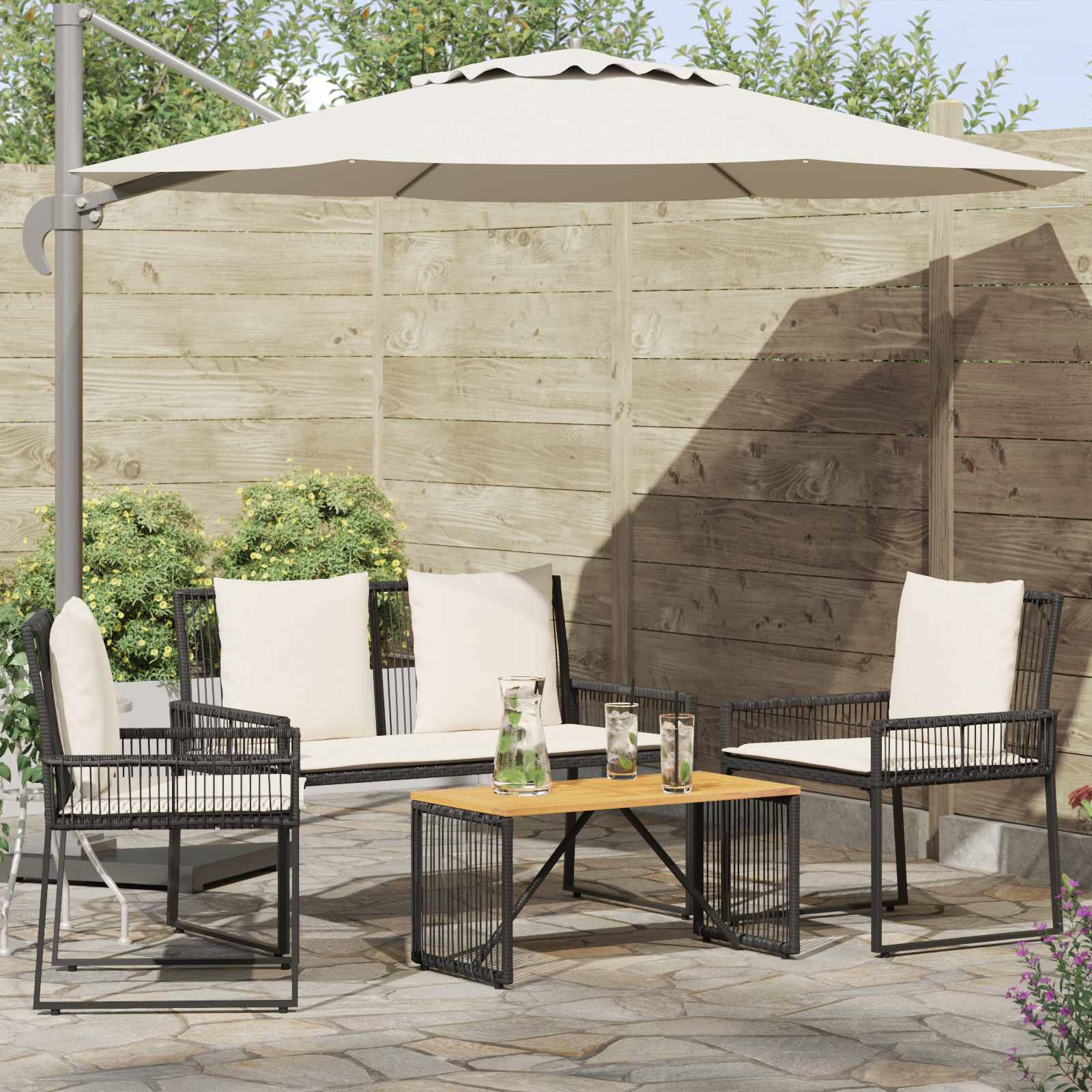 Juego de muebles de exterior 11 pcs Gris y azul marino