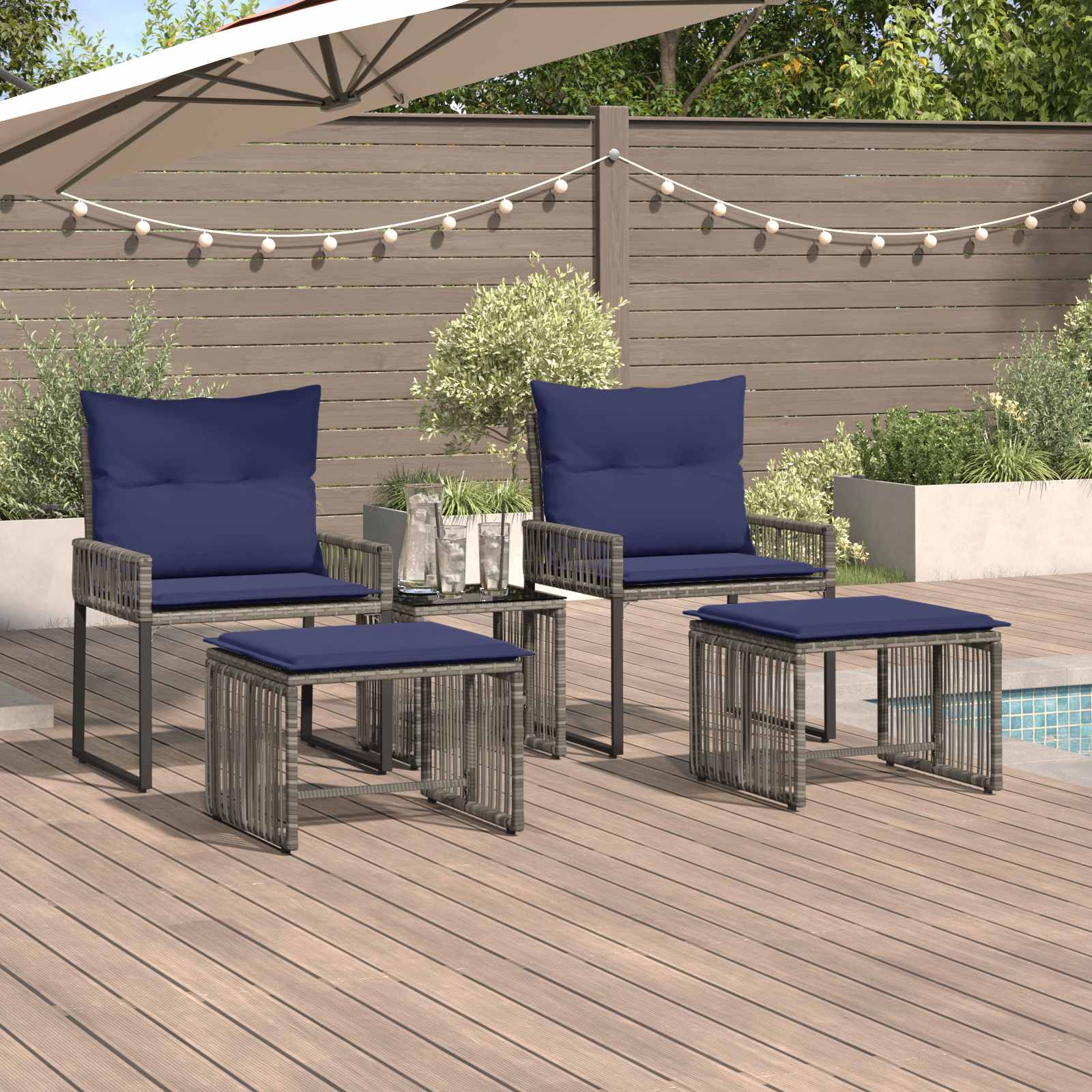 Juego de muebles de exterior 11 pcs Gris y azul marino