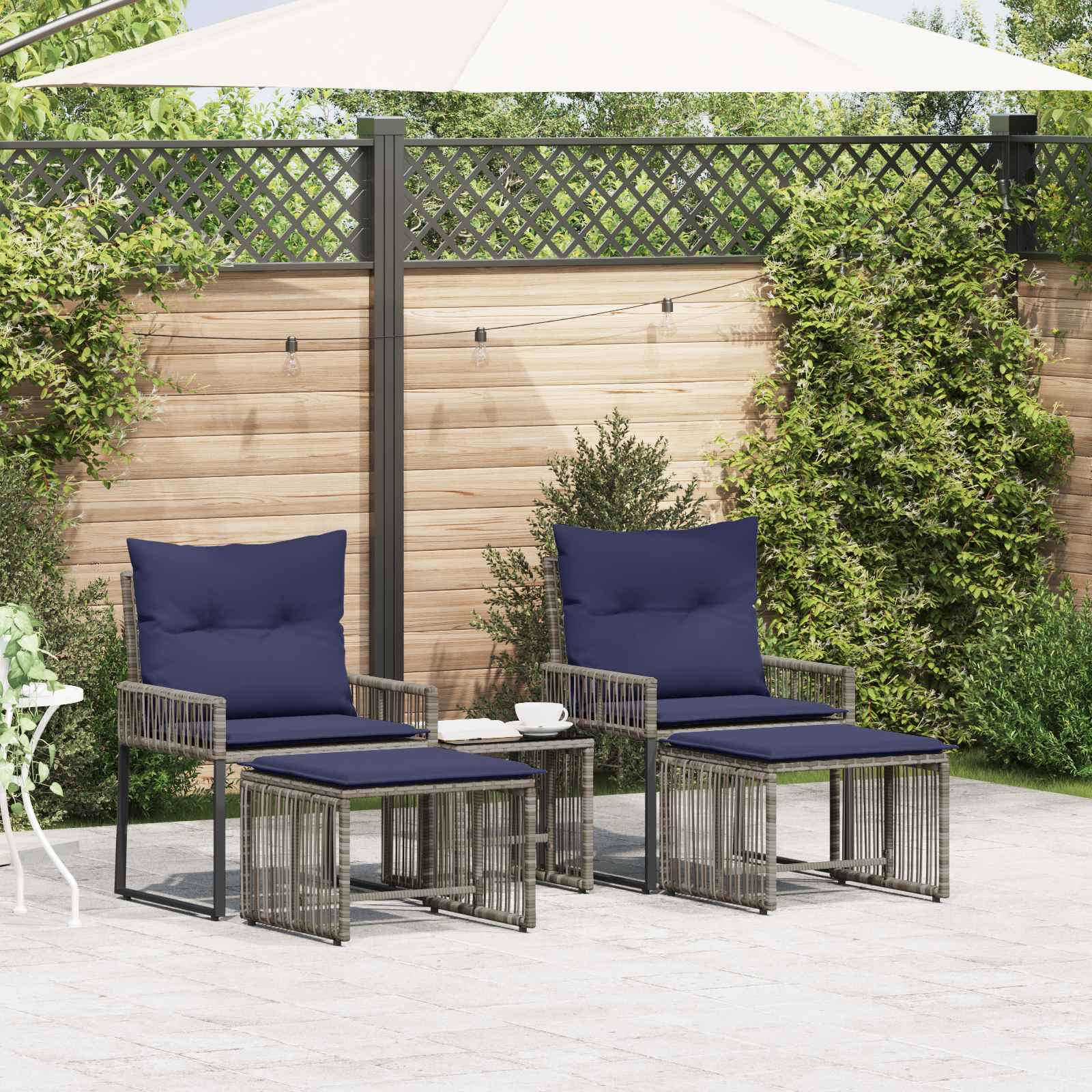 Juego de muebles de exterior 11 pcs Gris y azul marino