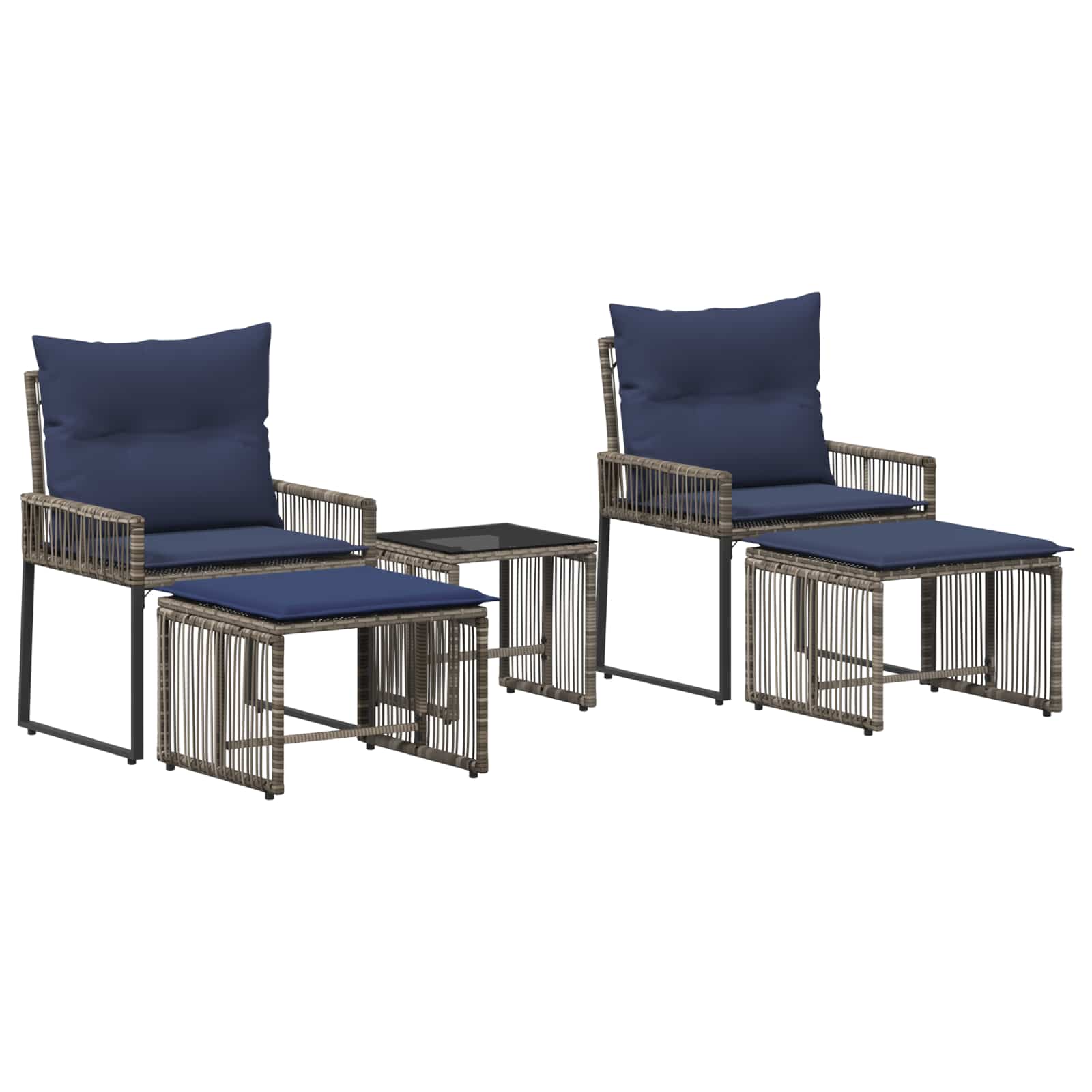 Juego de muebles de exterior 11 pcs Gris y azul marino