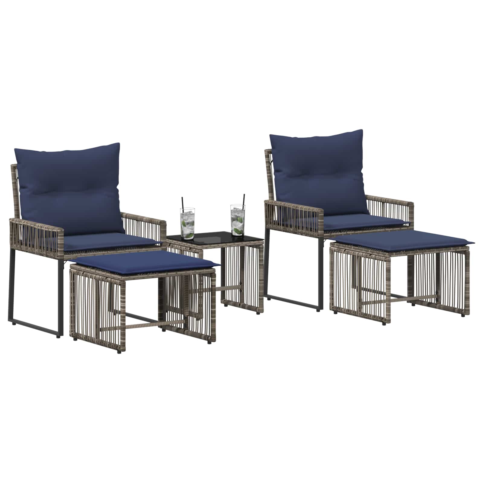 Juego de muebles de exterior 11 pcs Gris y azul marino