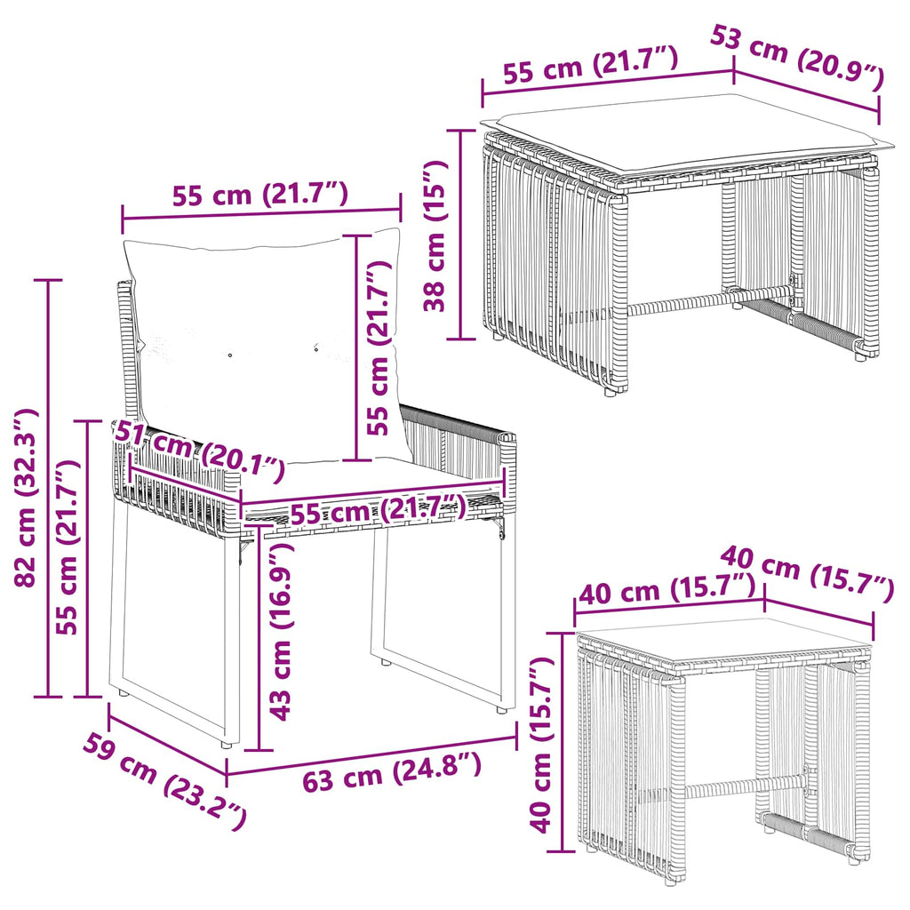 Conjunto de móveis de exterior 11 peças cinzento e azul-marinho