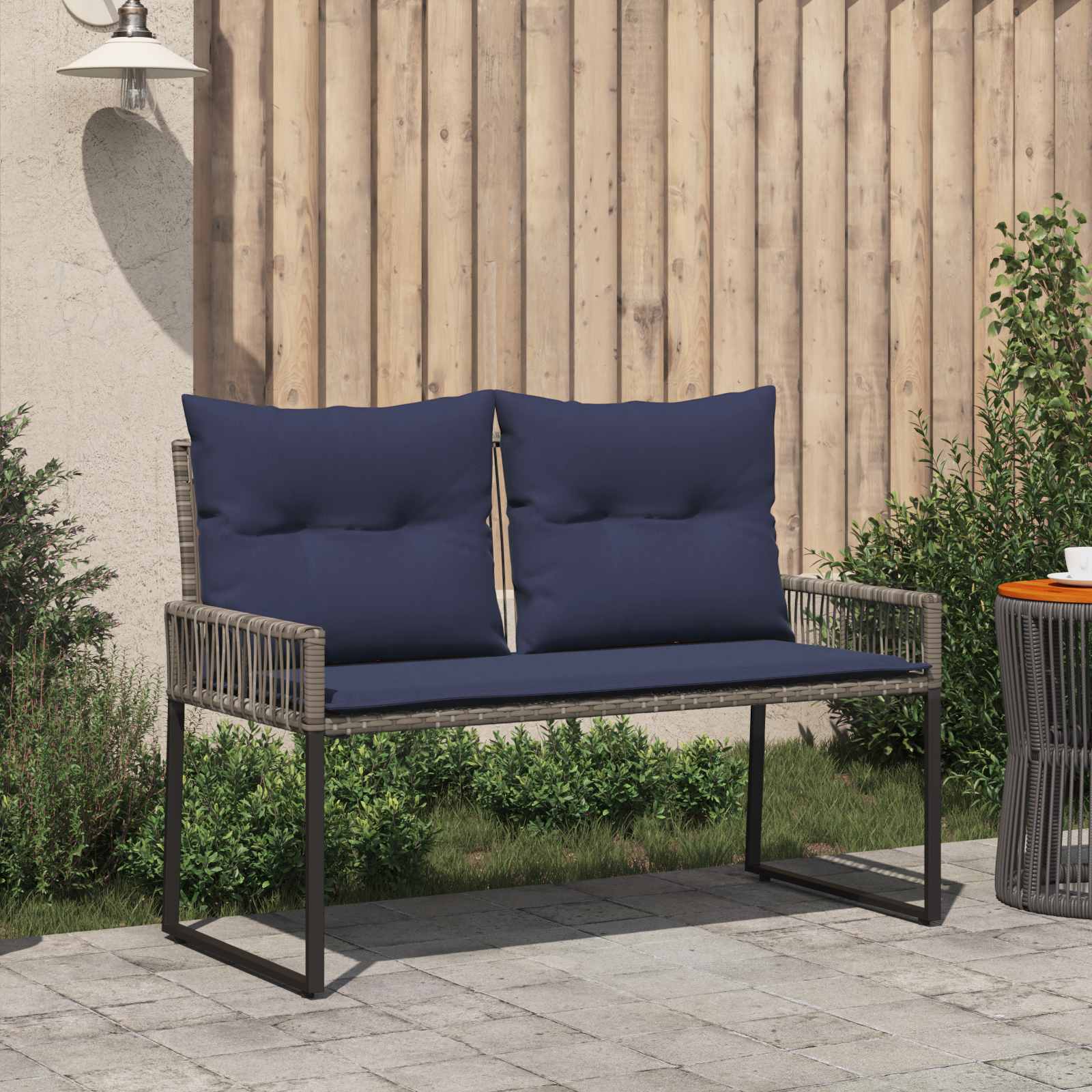 Banco de exterior 4 pcs Gris y azul marino ratán sintético