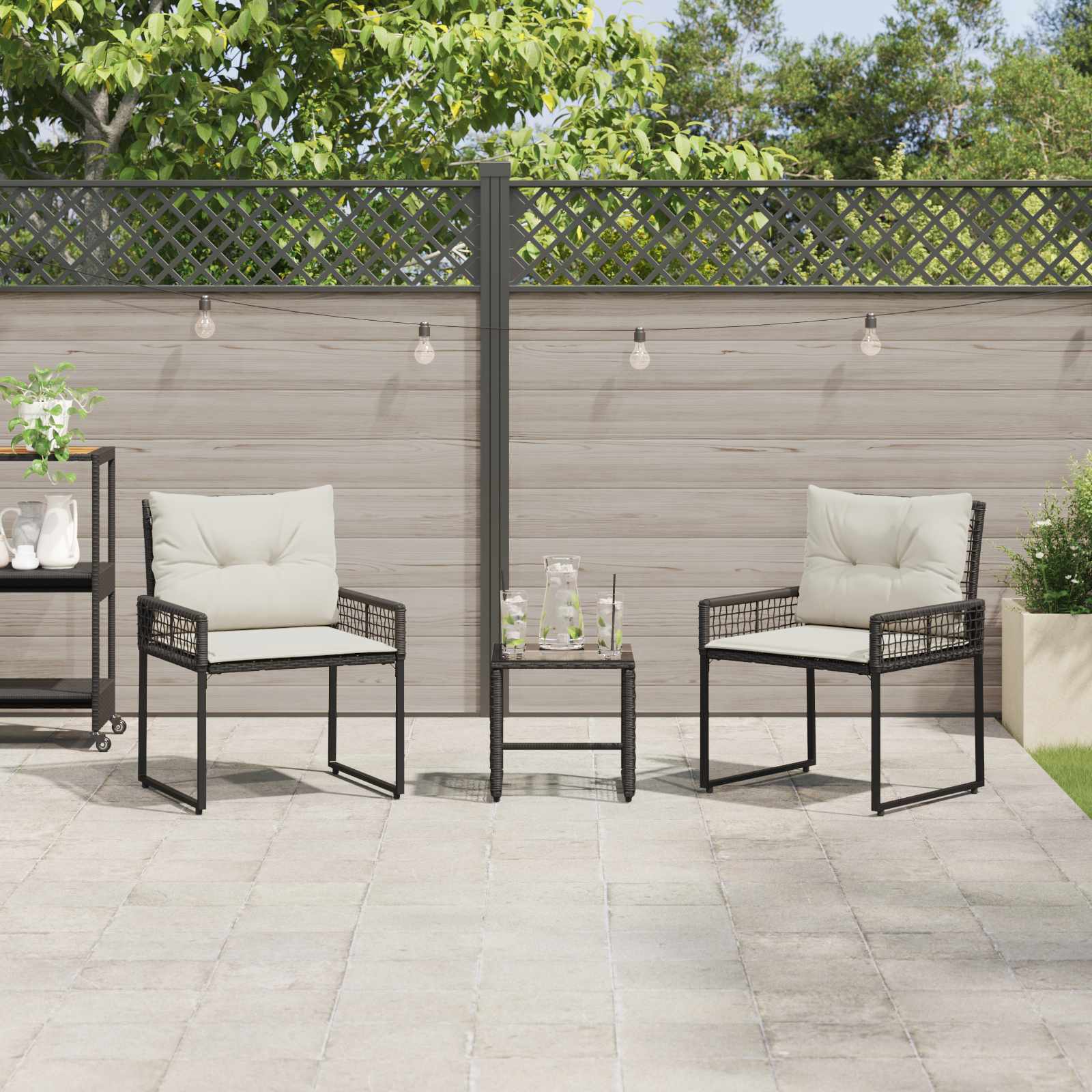 Conjunto de 3 peças de mobiliário de exterior com almofadas Cinzento